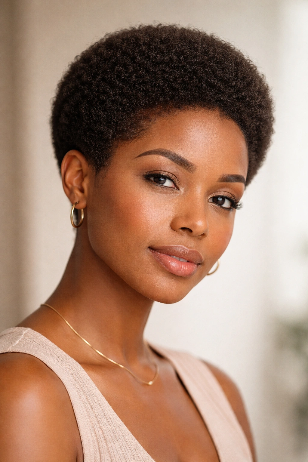 Close-up of a rounded Afro Crop with a smooth dome of curls