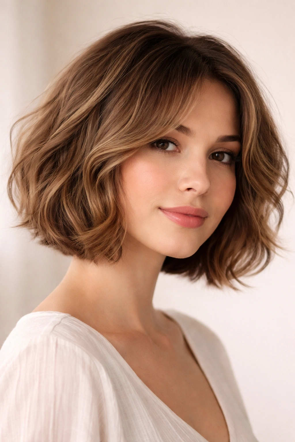 Rounded bob with internal texture and soft layers