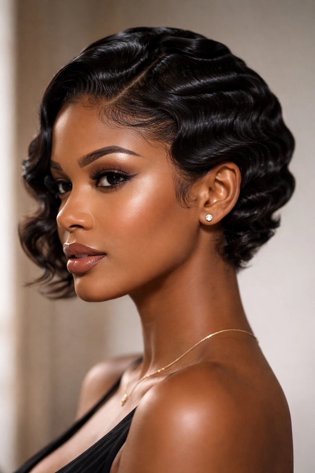 Close-up of S-Wave Pattern showing precise S-shaped waves on short to medium hair