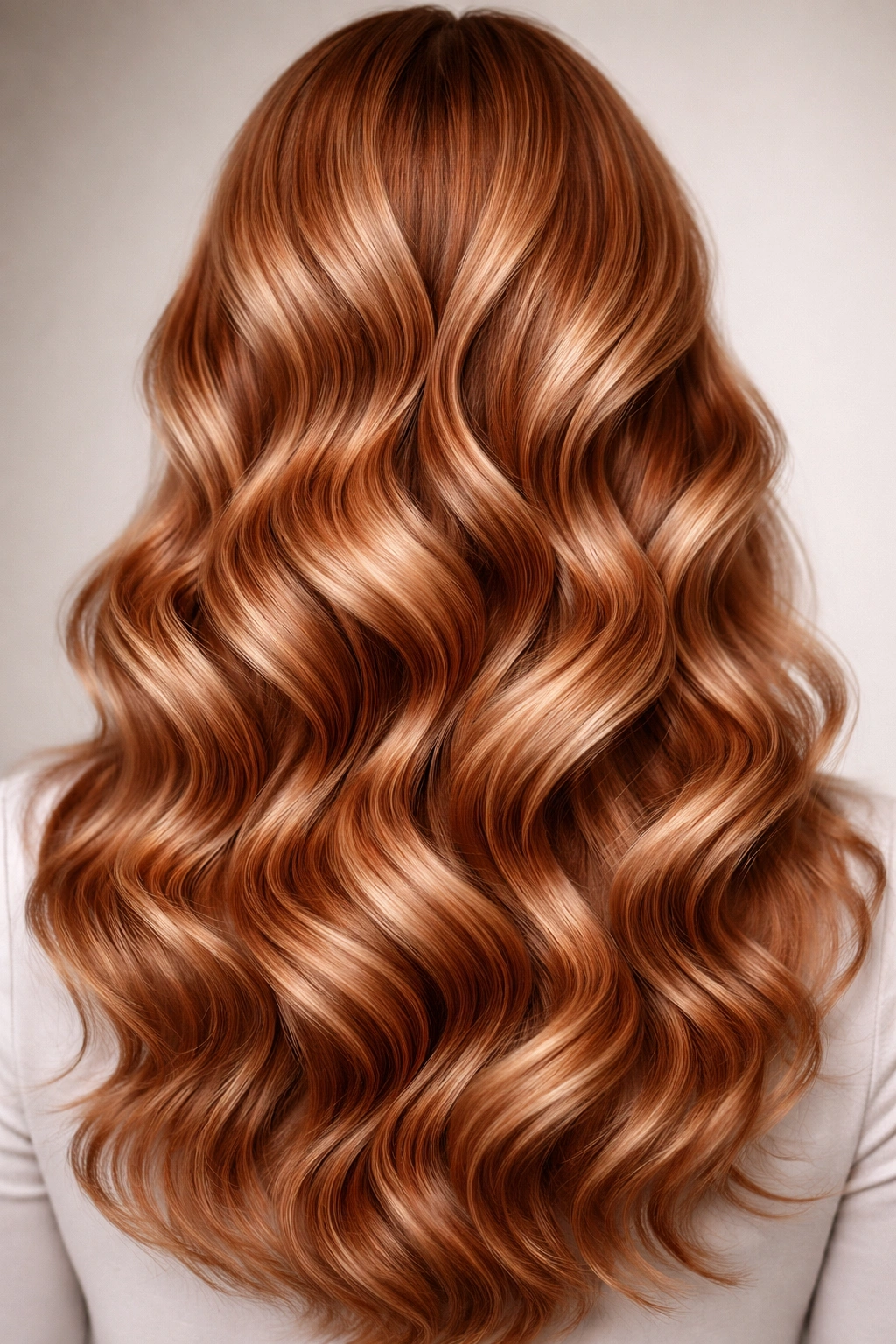 Close-up of strawberry blonde hair with bold S-wave pattern
