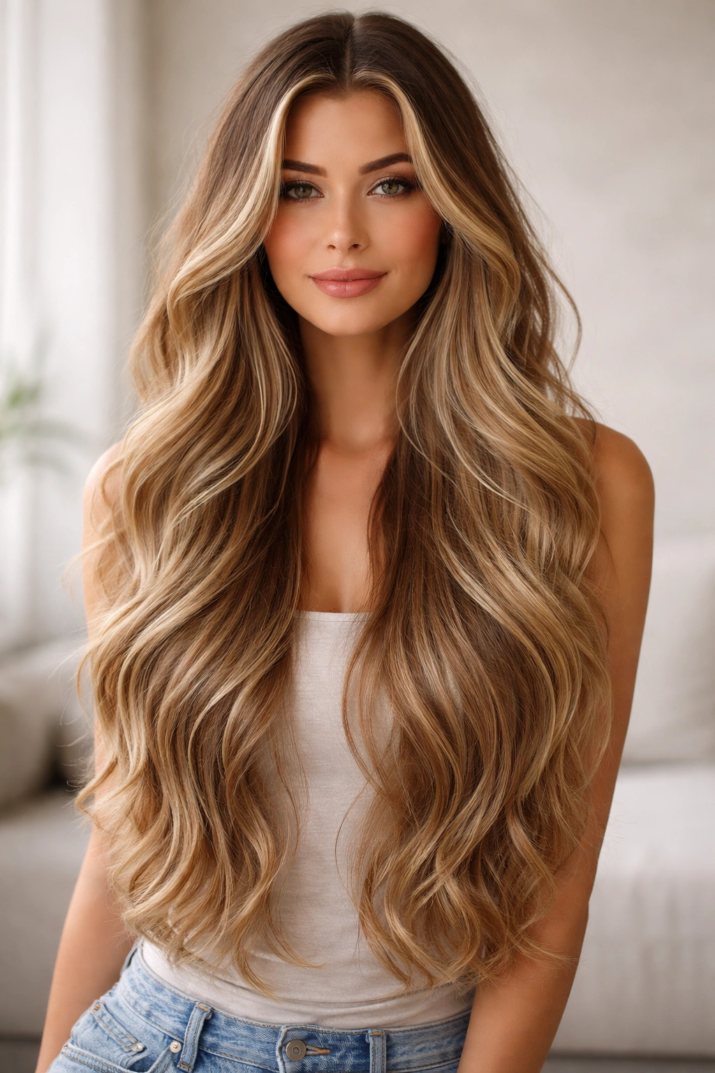 Long hair with seamless layered blend and soft waves