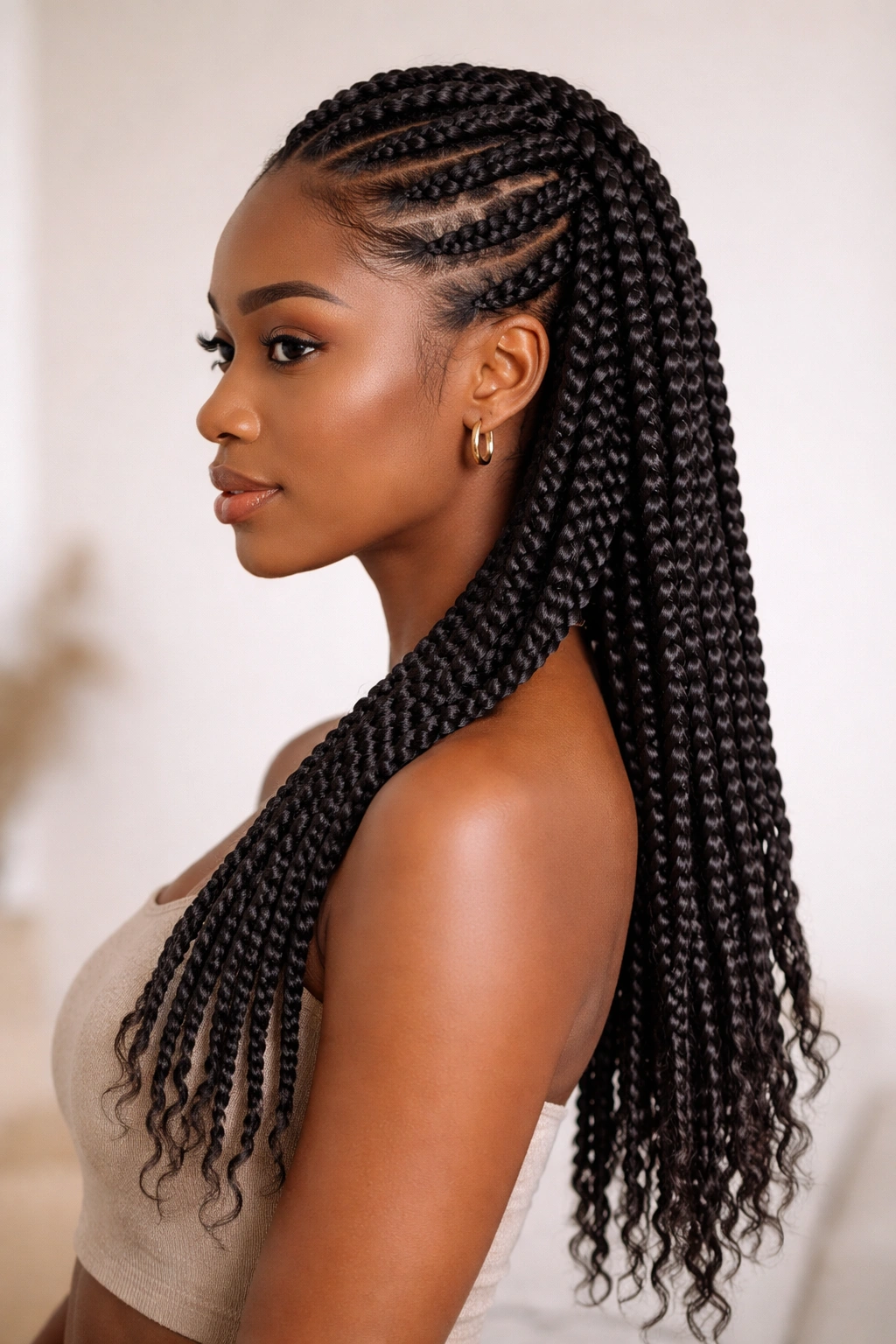 Senegalese twists with crochet extensions on a protective hairstyle