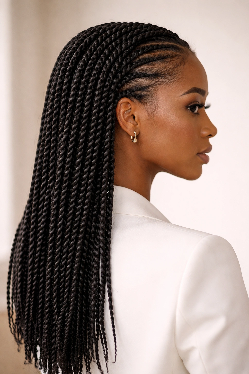Head with sleek Senegalese twists and extensions