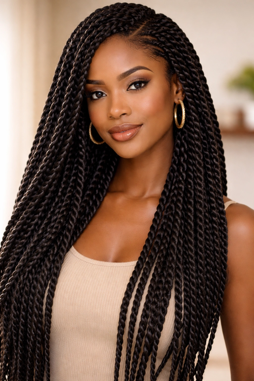 Full head of Senegalese twists with ropelike texture