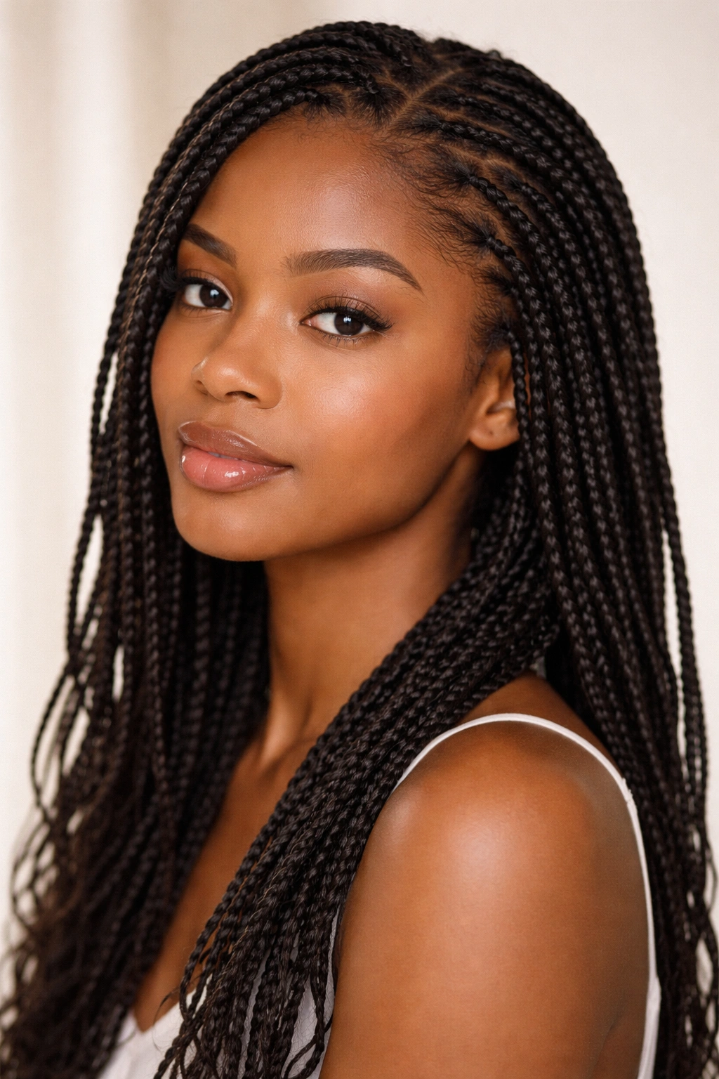 Head-and-shoulders portrait of natural hair Senegalese twists