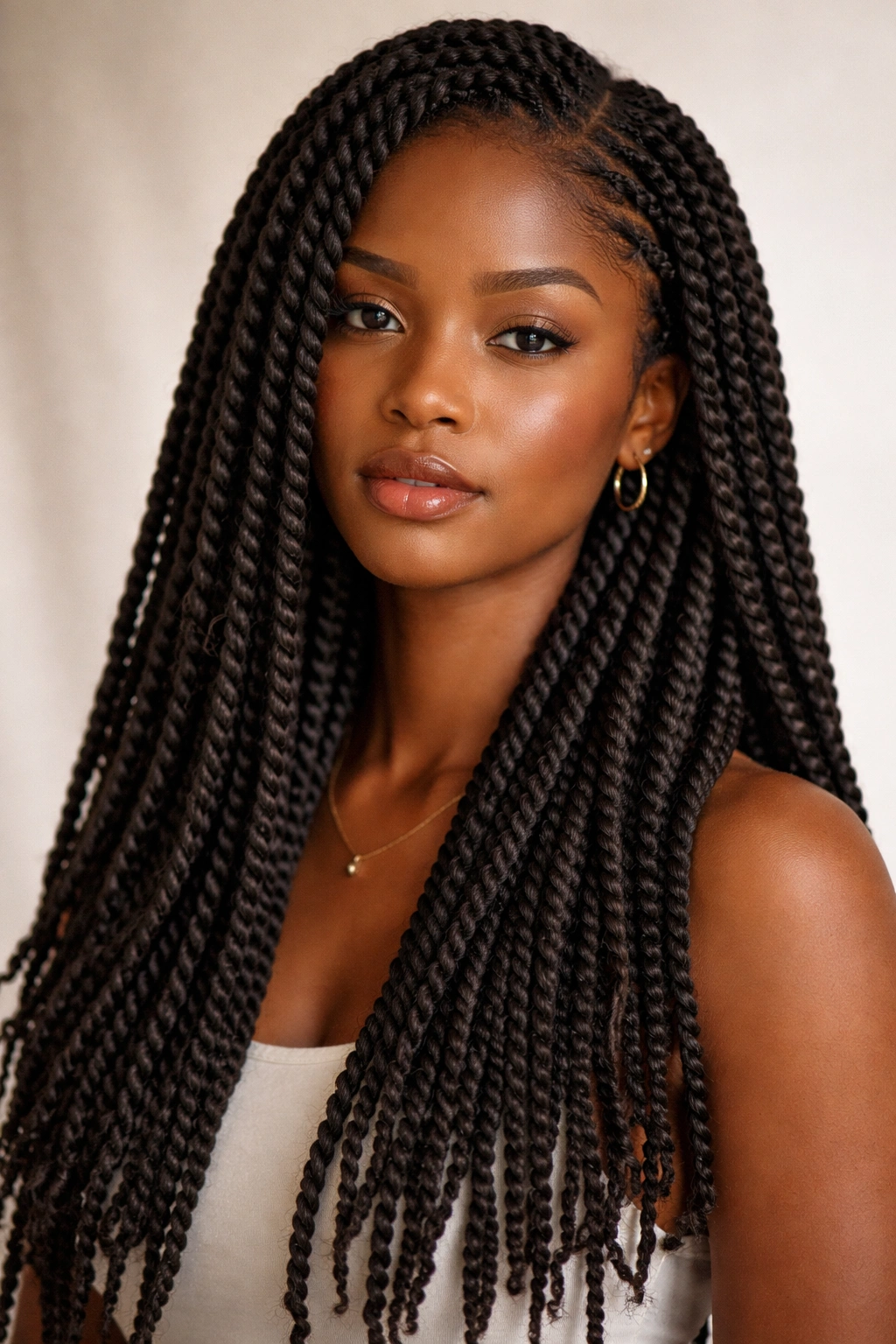 Three-strand Senegalese twists with rounded definition