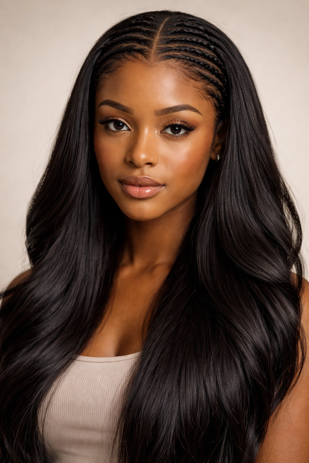 Close-up of sew-in weave with long flowing extensions