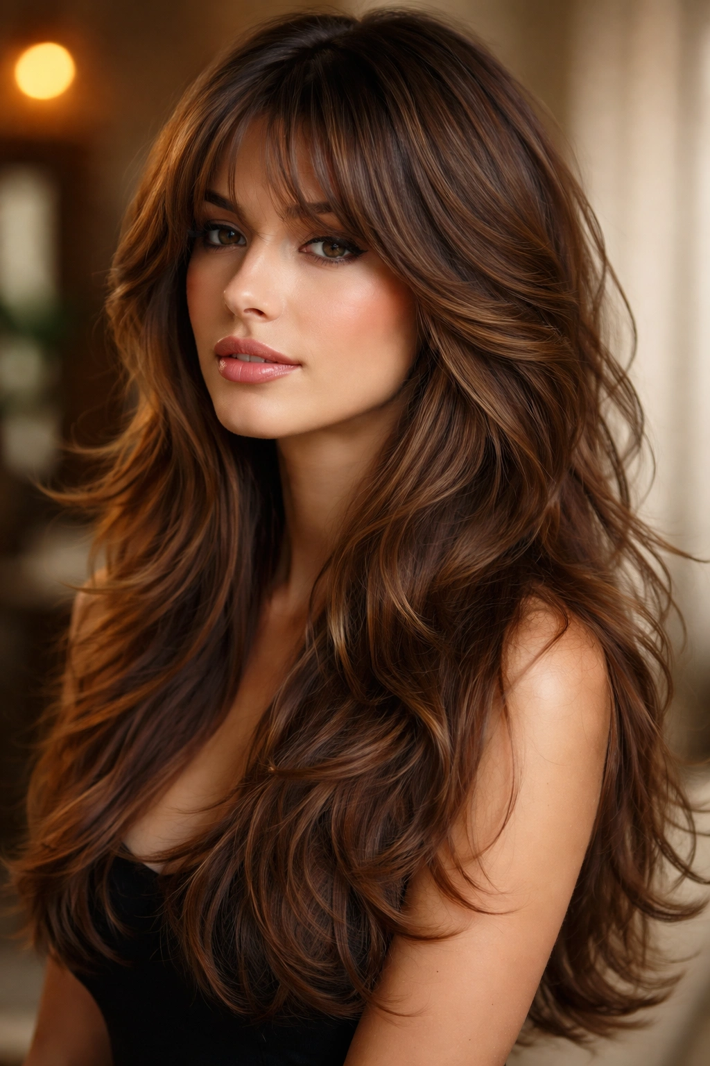 Shaggy butterfly cut with long layers showing movement in waves