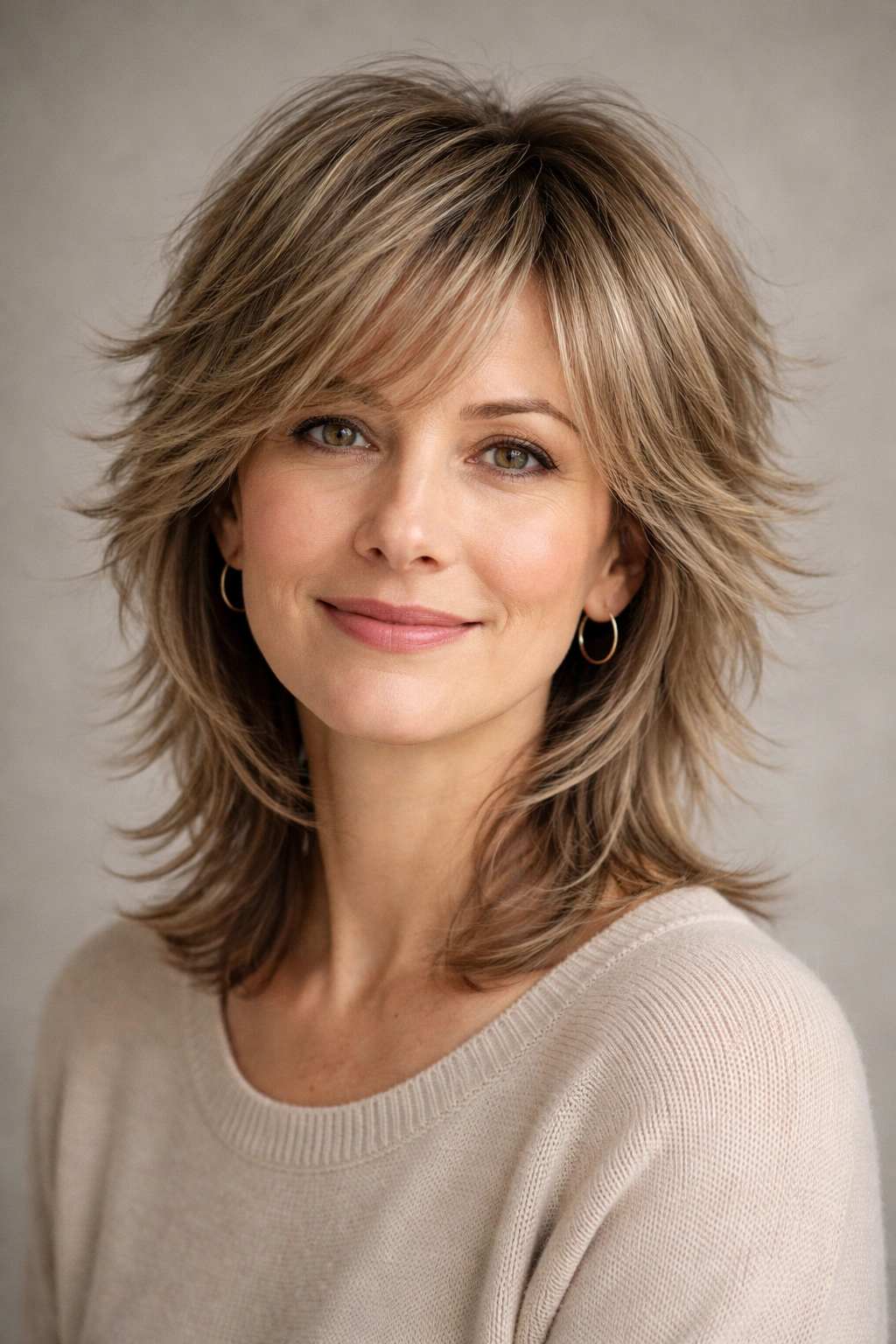 Shaggy layered hair with feathered texture and movement during regrowth