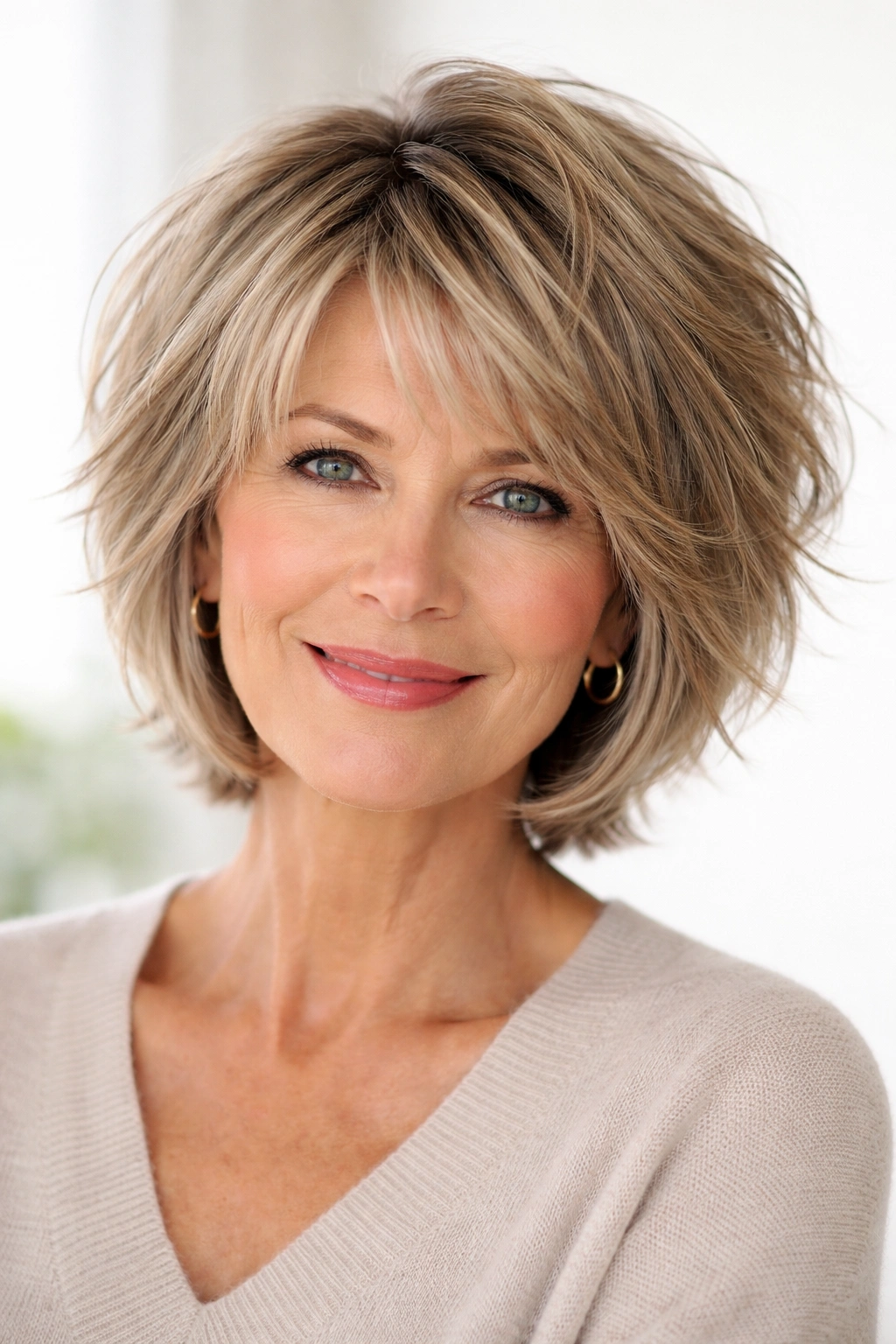 Close-up of Shaggy Modern Bob with varied-length layers and crown lift
