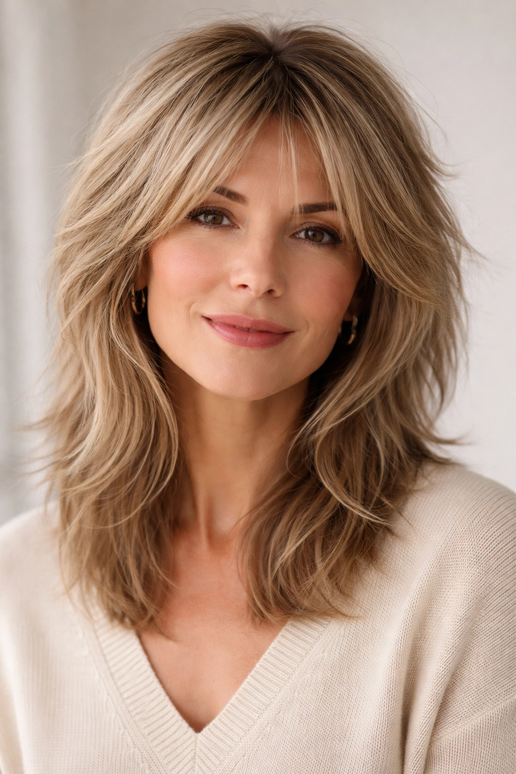Shaggy textured cut with crown volume and tousled layers