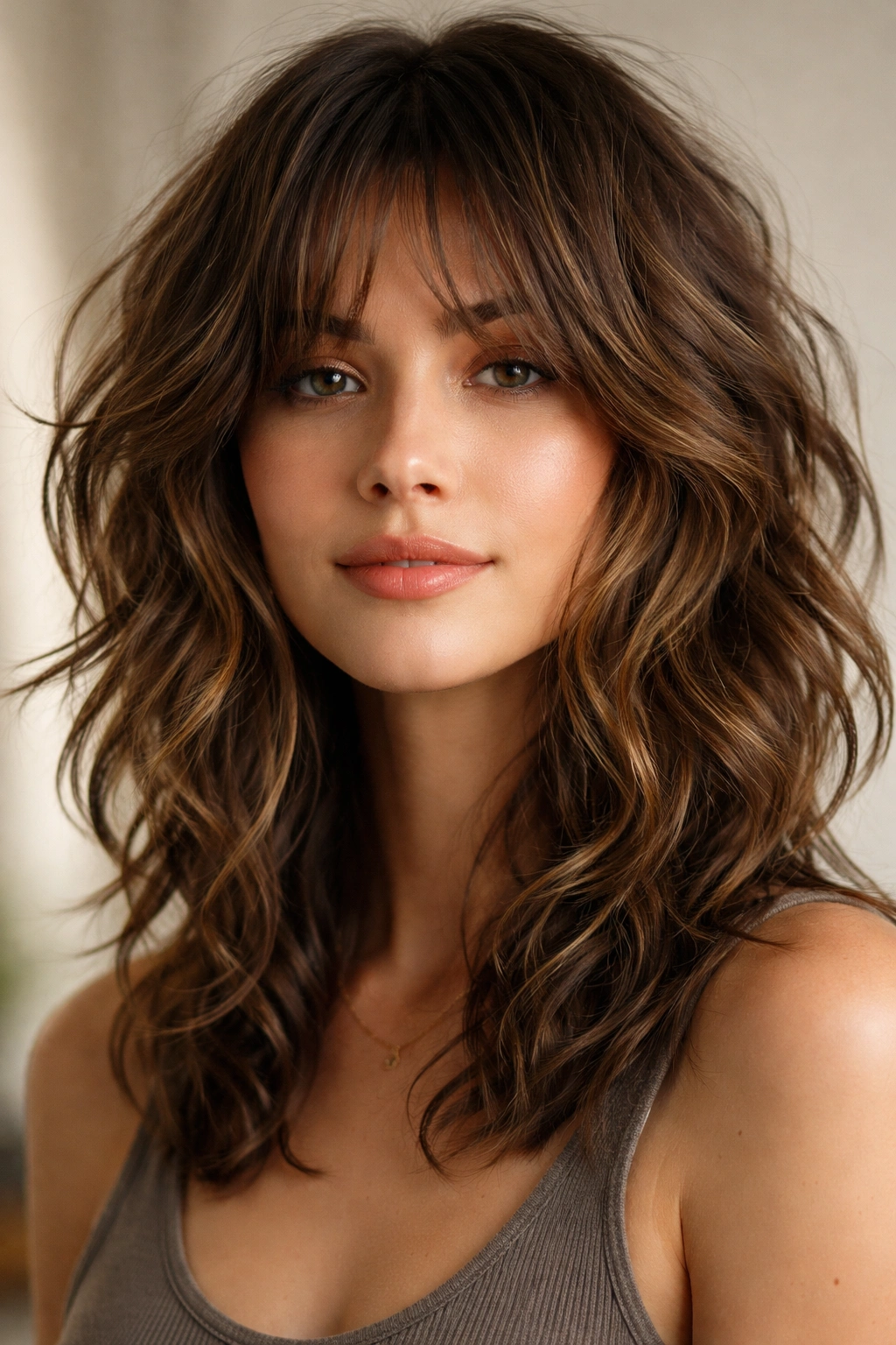 Shaggy wavy layers hairstyle with textured, choppy layers and movement