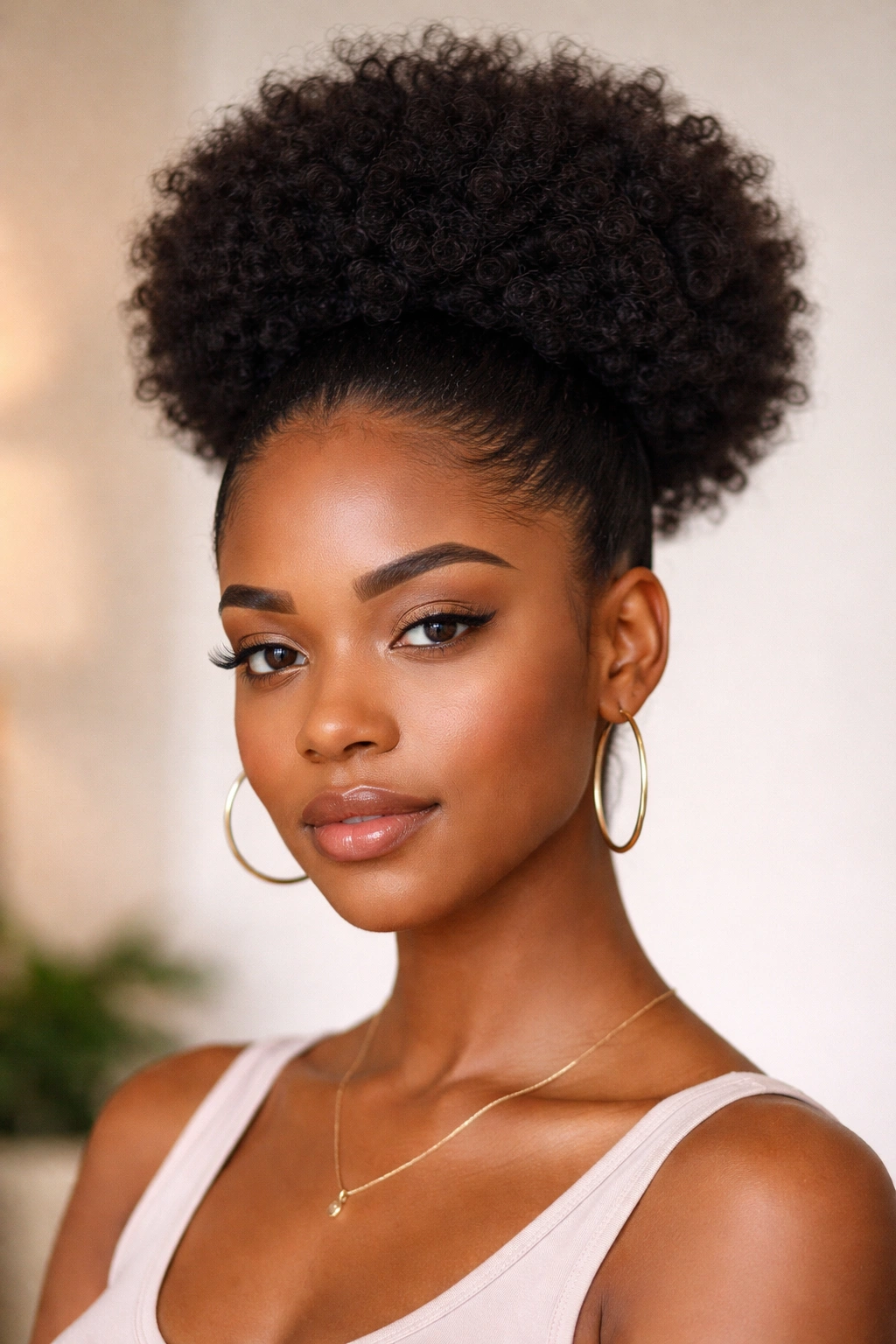 Front view of The Shaped Afro Puff with a high rounded crown