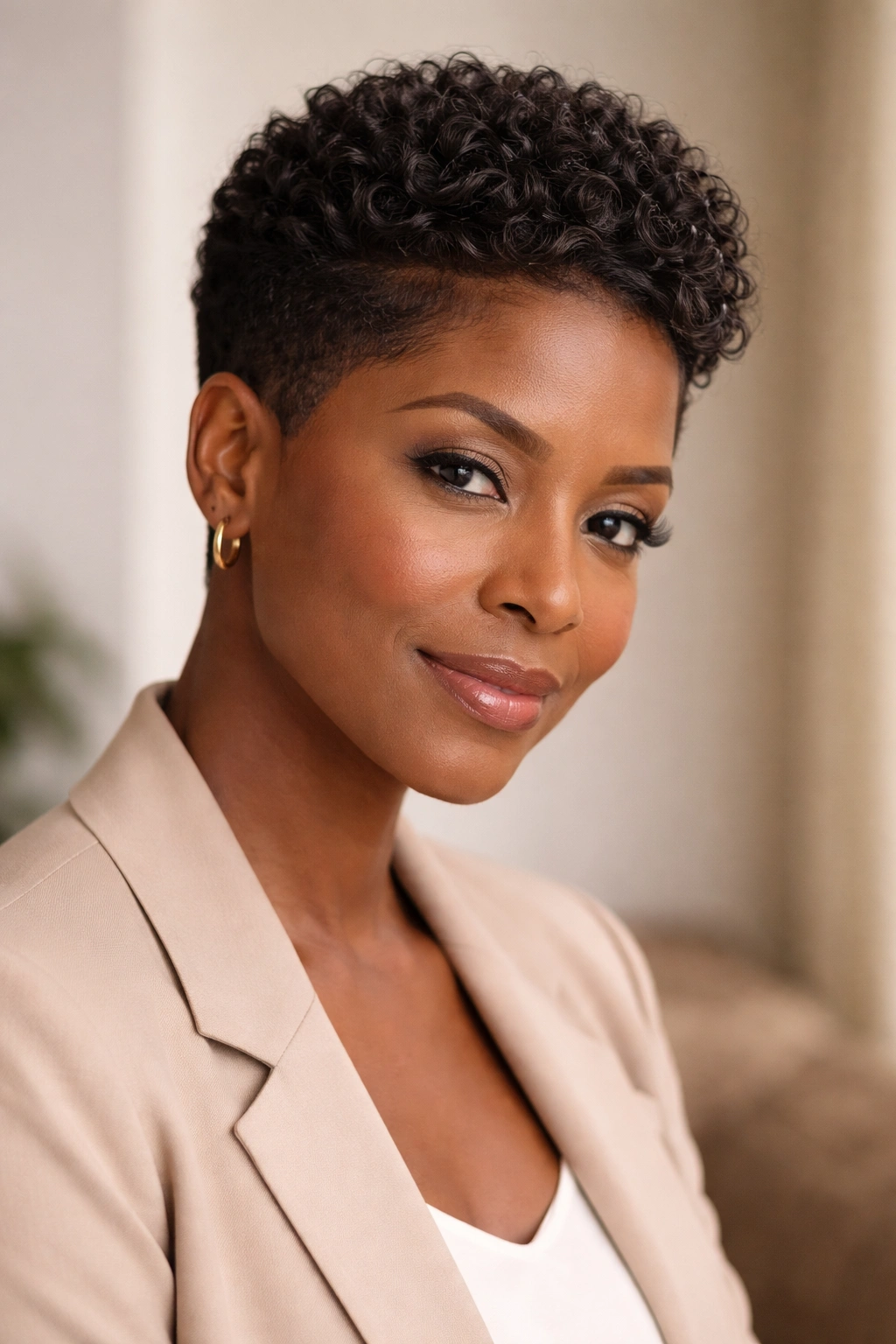 Shaped taper with soft waves showing subtle curl pattern