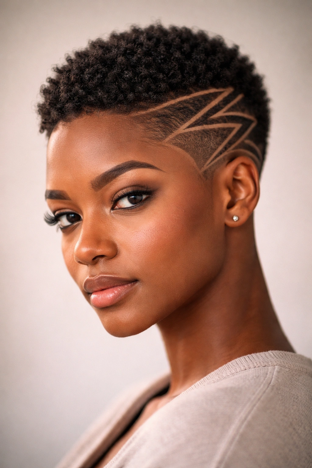 Close-up of The Shaved Design Cut with bold geometric lines shaved into the sides