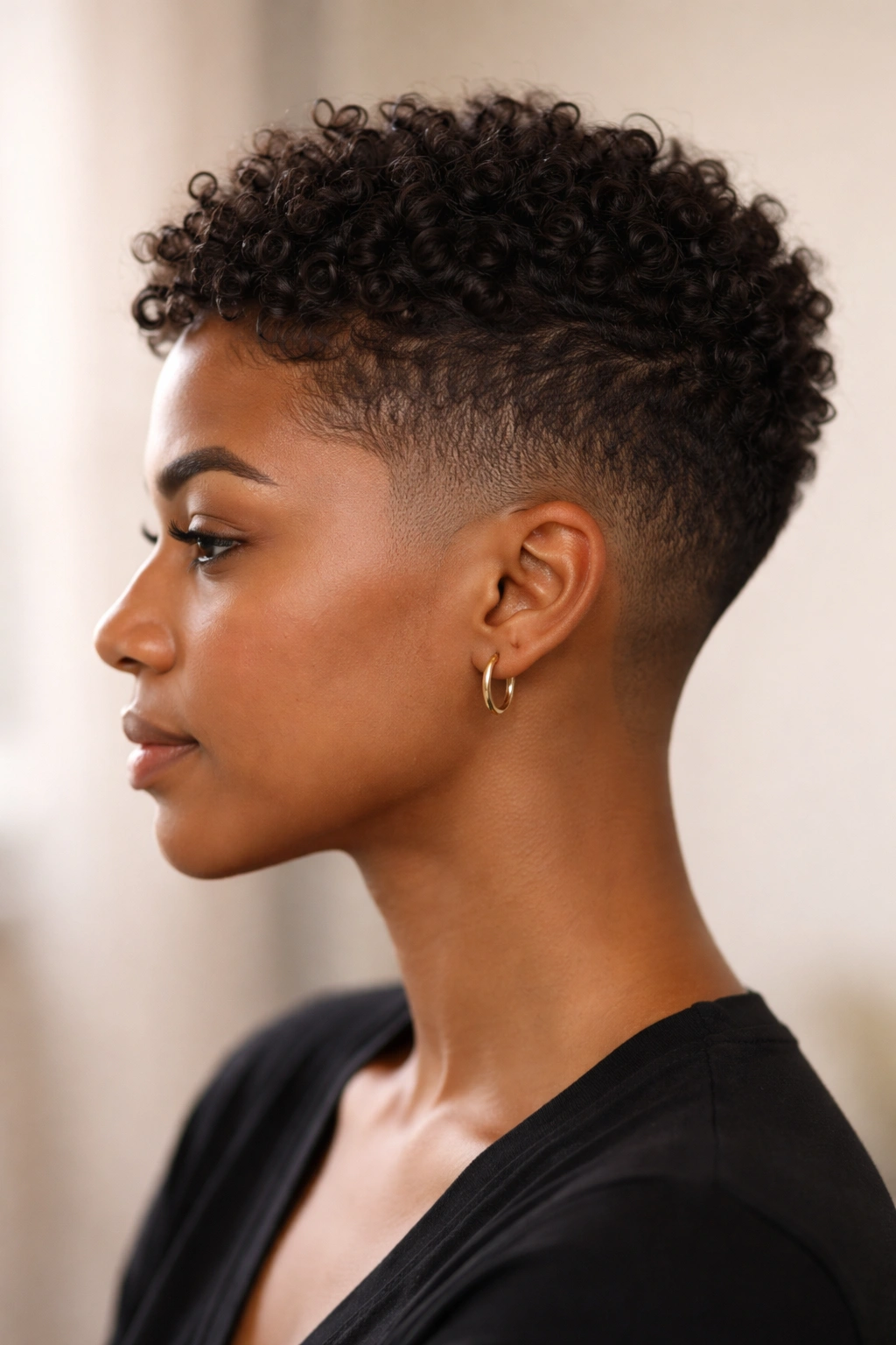Profile of a short faded taper with curled movement on top