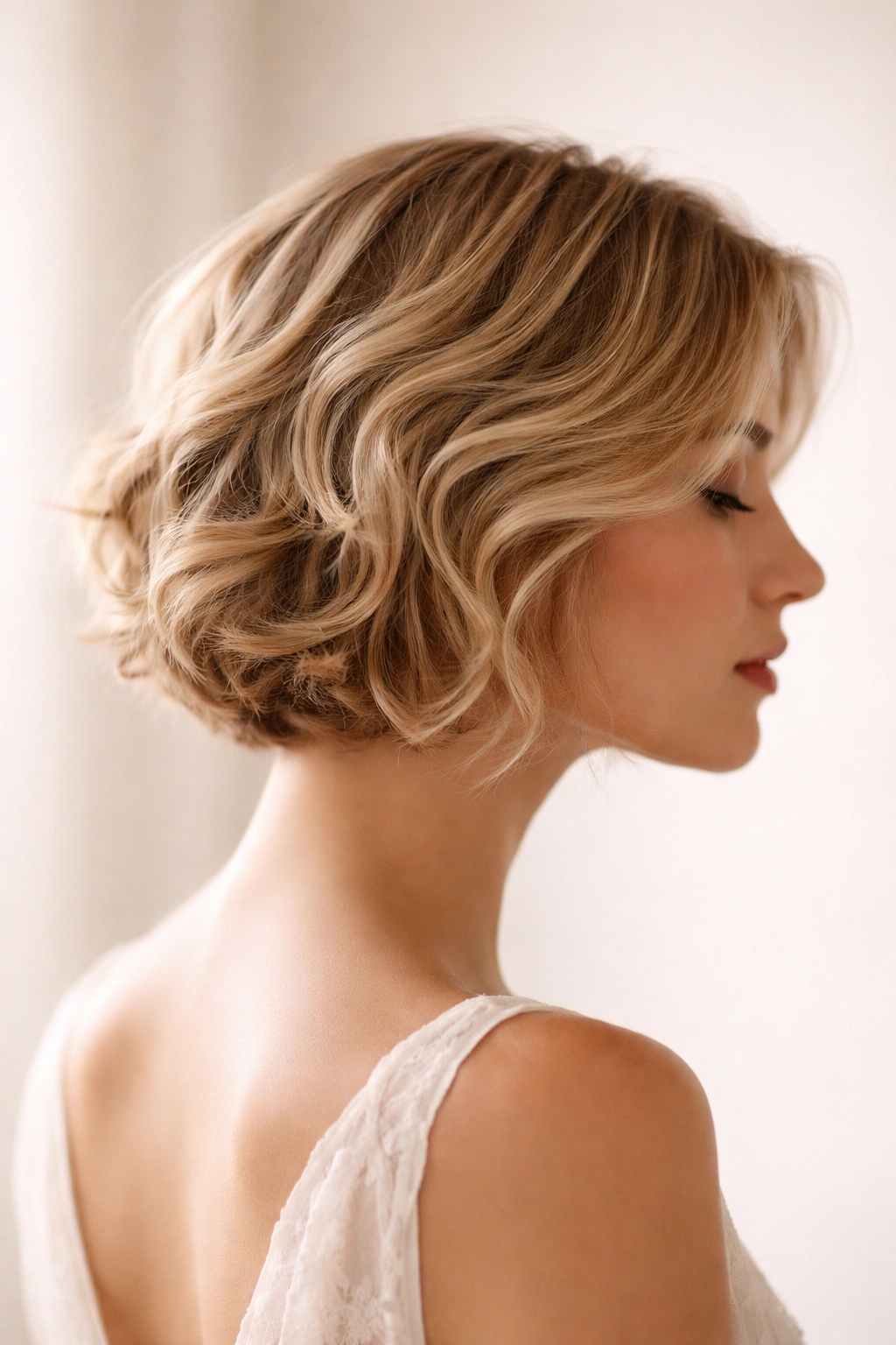 Profile silhouette of a head with short wavy hair against a soft gradient background