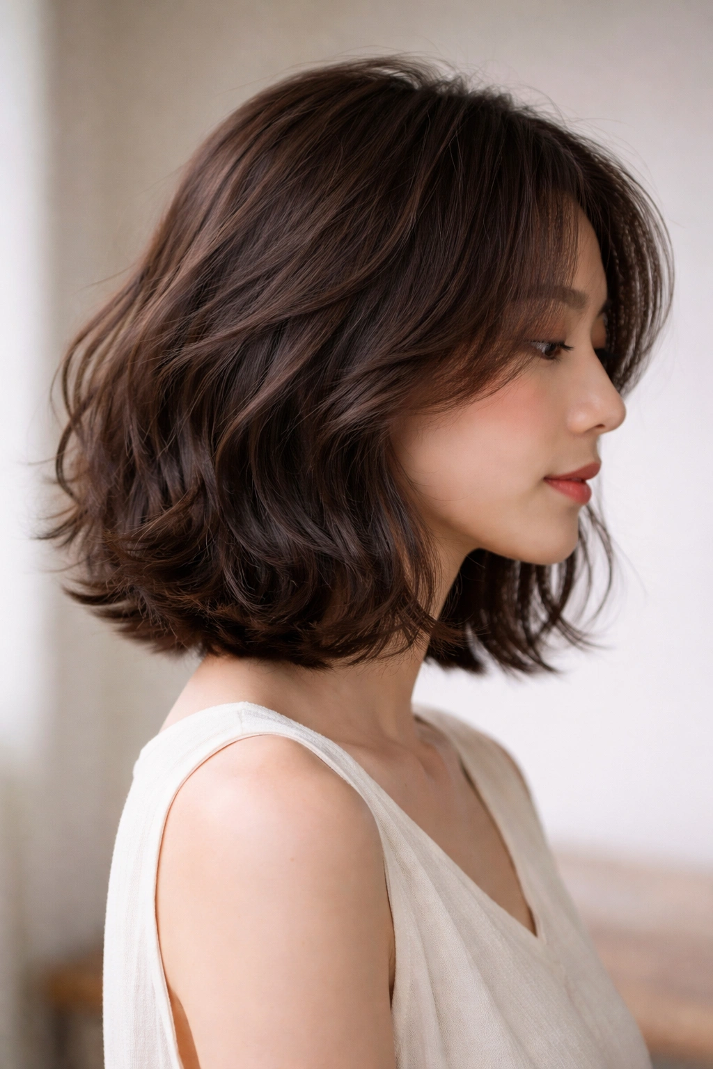Shoulder-grazing textured bob with loose waves and movement