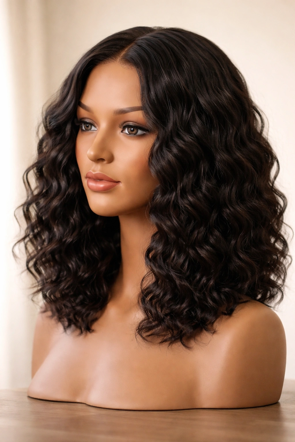 Shoulder-length deep wave wig with smooth movement