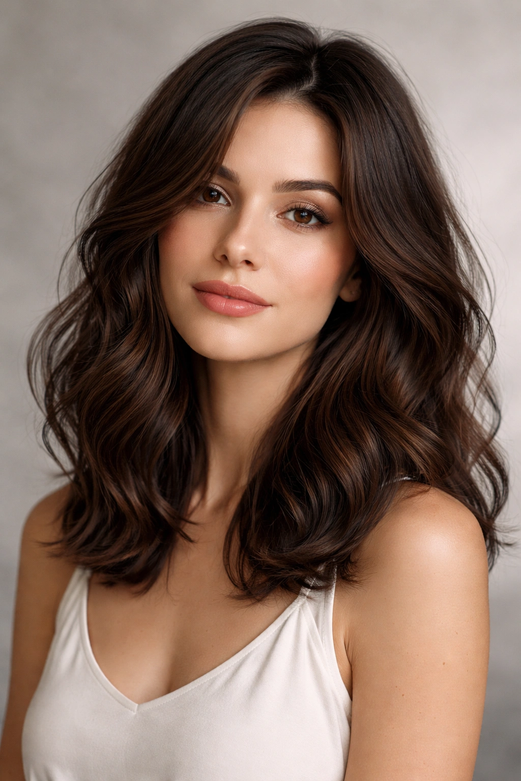 Shoulder-length brunette hair with glossy waves