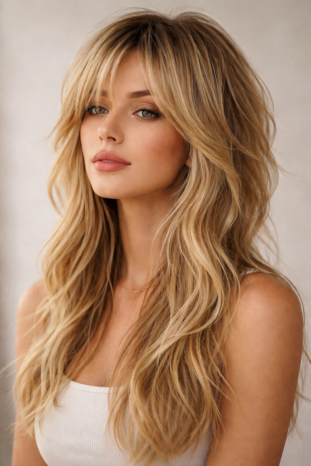 Blonde shullet hairstyle with short back and long front waves