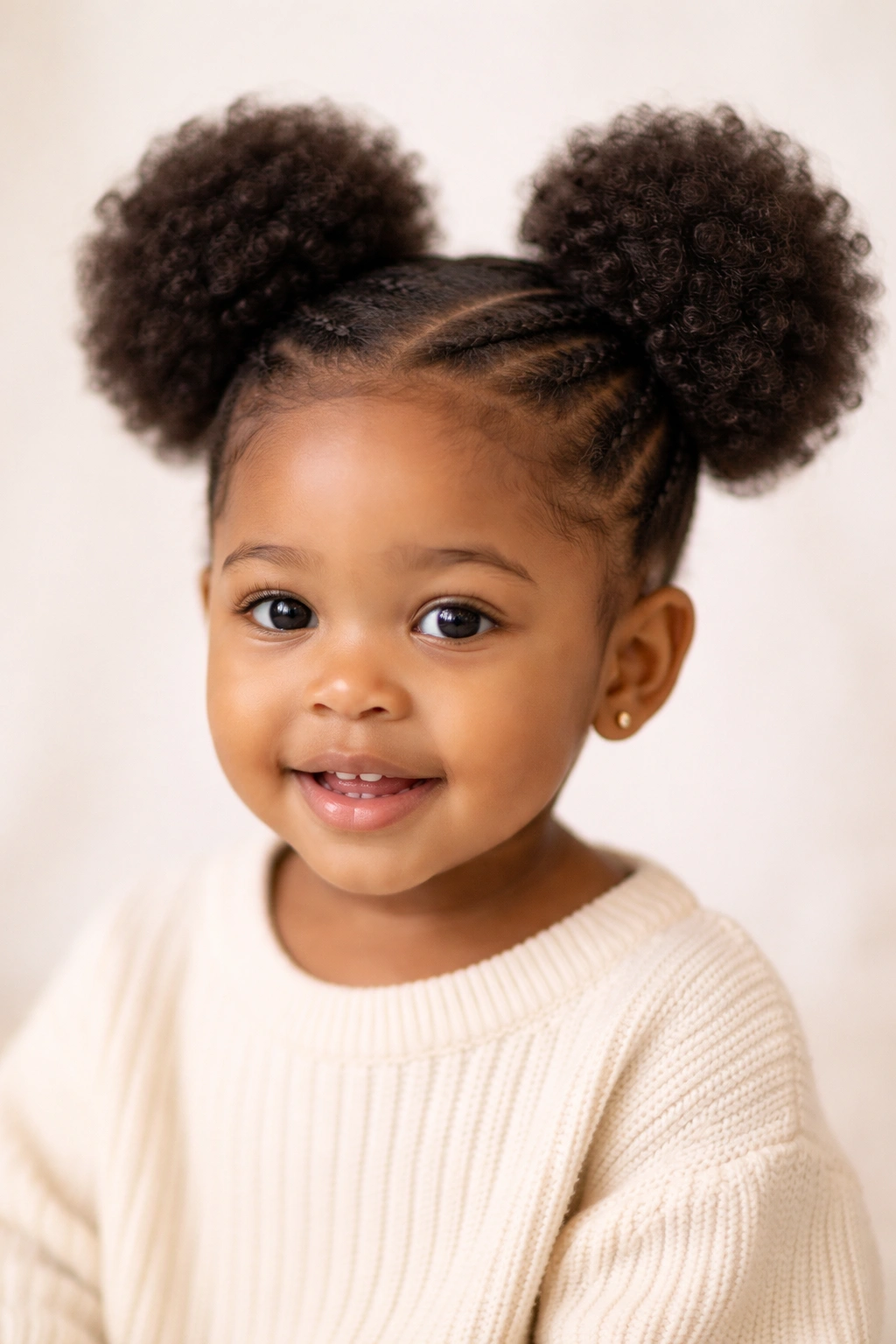 Side-parted puff with braid on toddler's natural hair