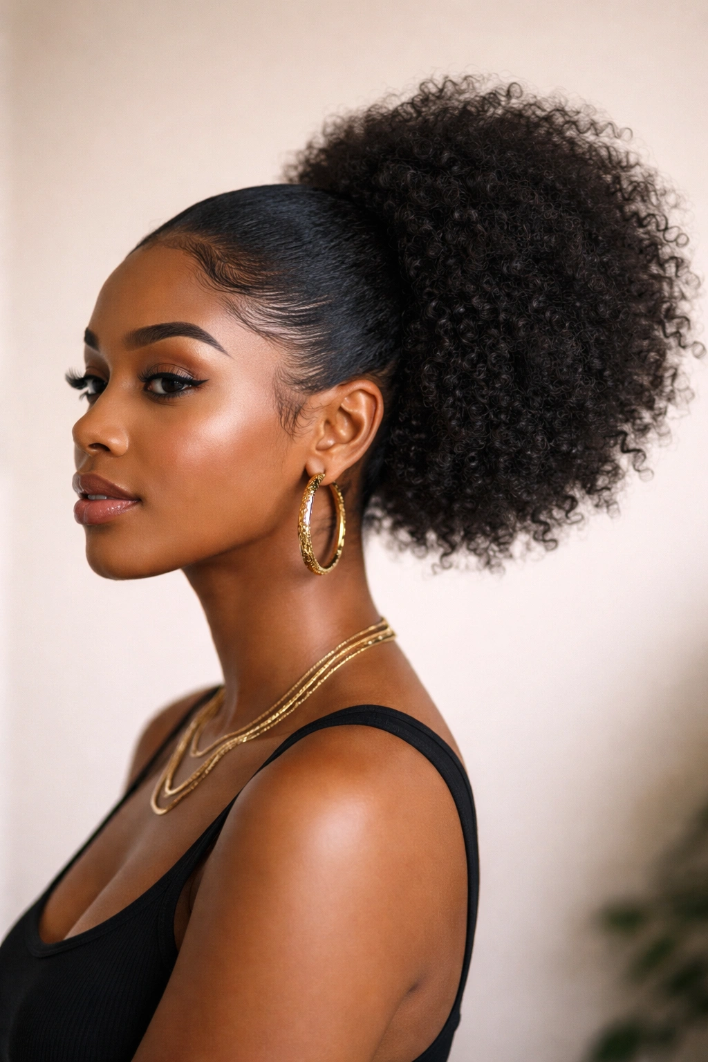 Profile view showing a side puff over the ear