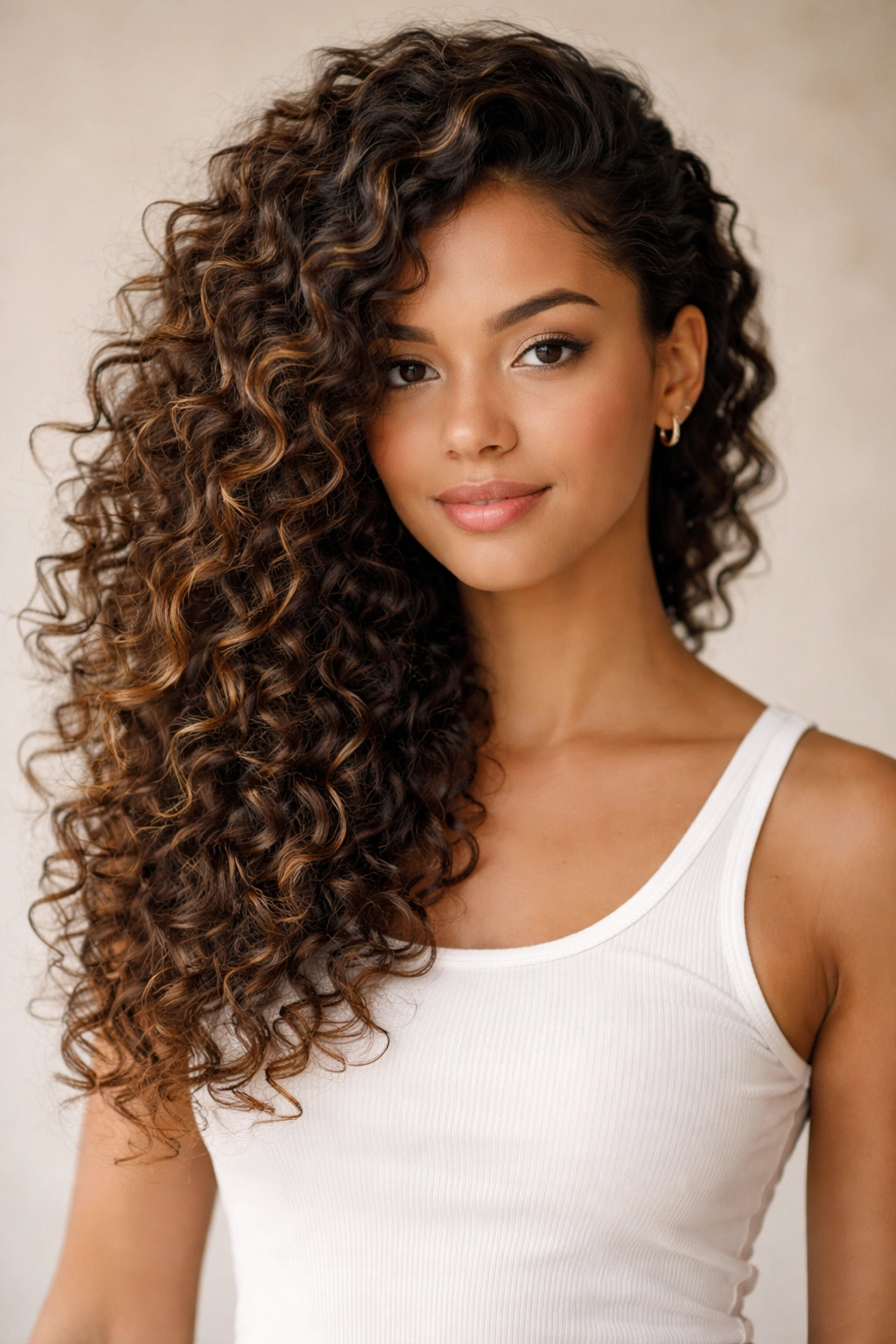 Curls swept to one side with cascading texture