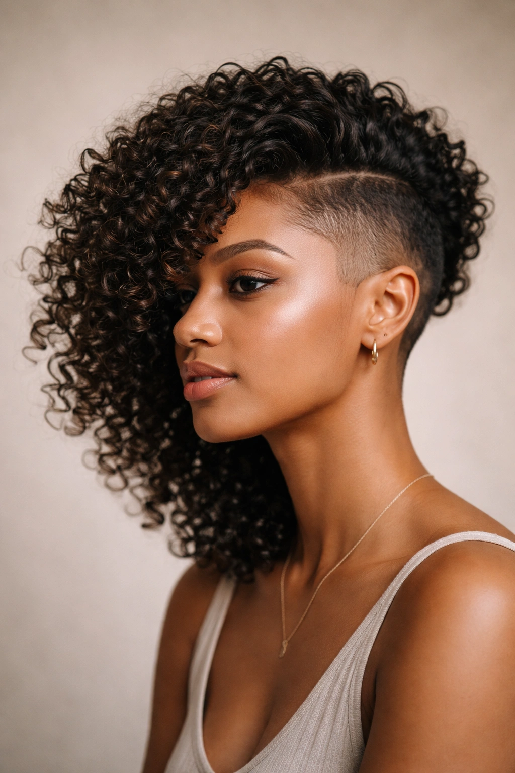 Person with side-swept curls and visible undercut