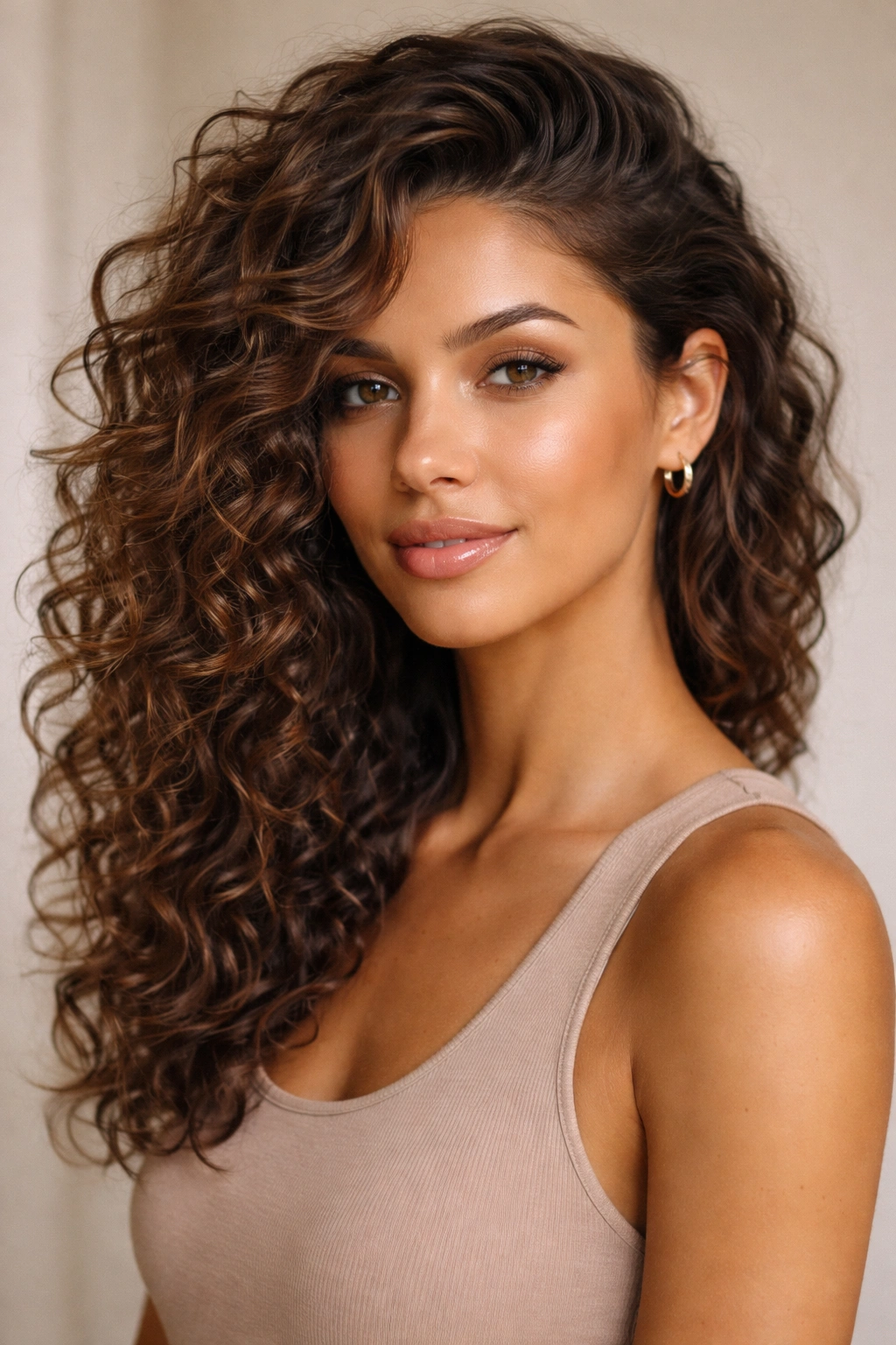Profile portrait of a side-swept curly hairstyle with texture