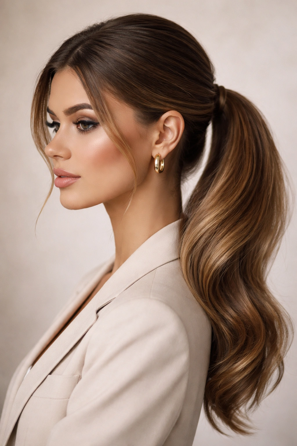 Sleek side-swept ponytail with subtle middle-base
