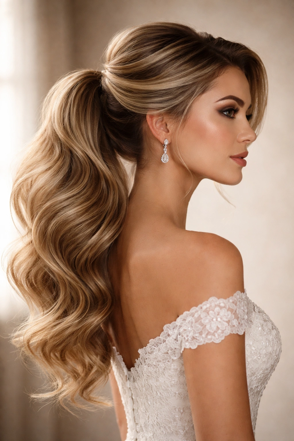 Dramatic side-swept ponytail with one-sided volume