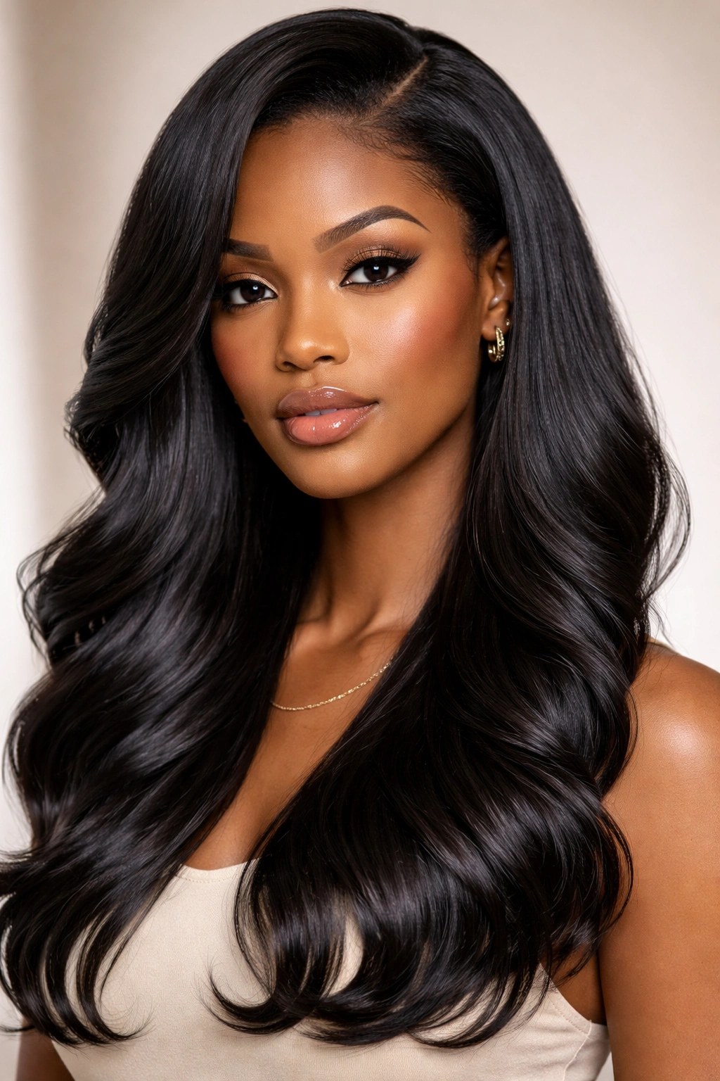 Silk press waves hair glossy straight with subtle movement