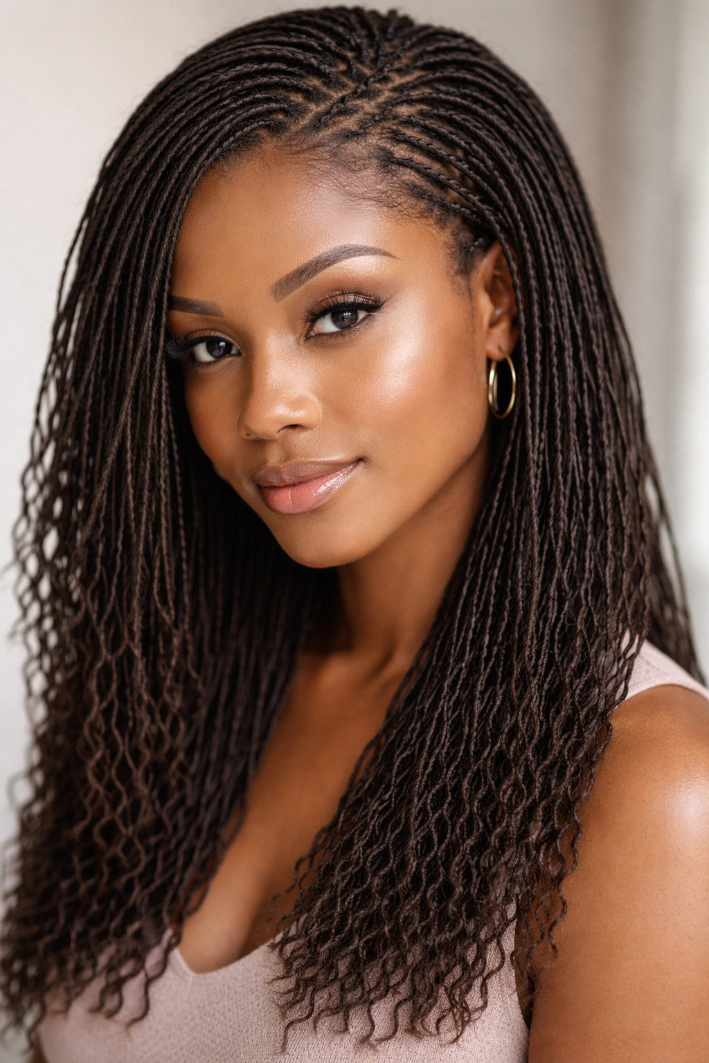 Close-up of ultra-thin Sisterlocks forming a neat uniform pattern on the scalp