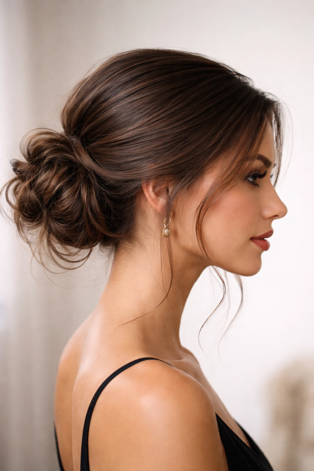 Sleek crown fading into a messy side bun
