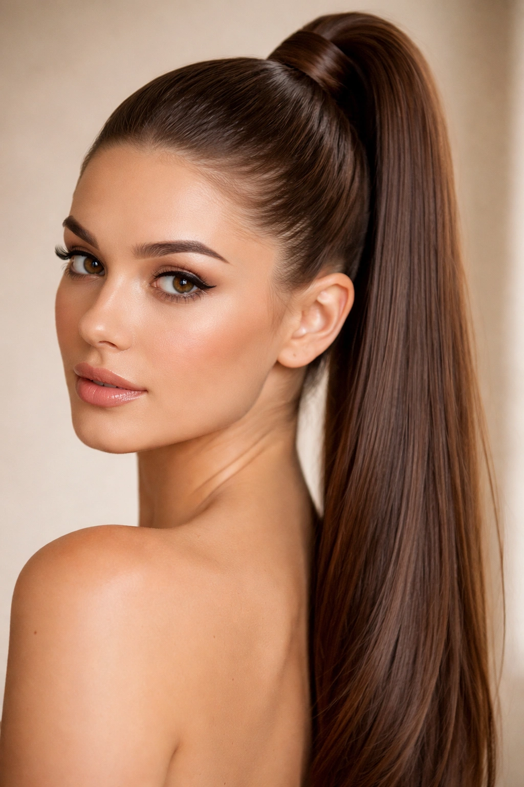Close-up of The Sleek With Concealing Hair Tie Ponytail showing hidden color-matched tie