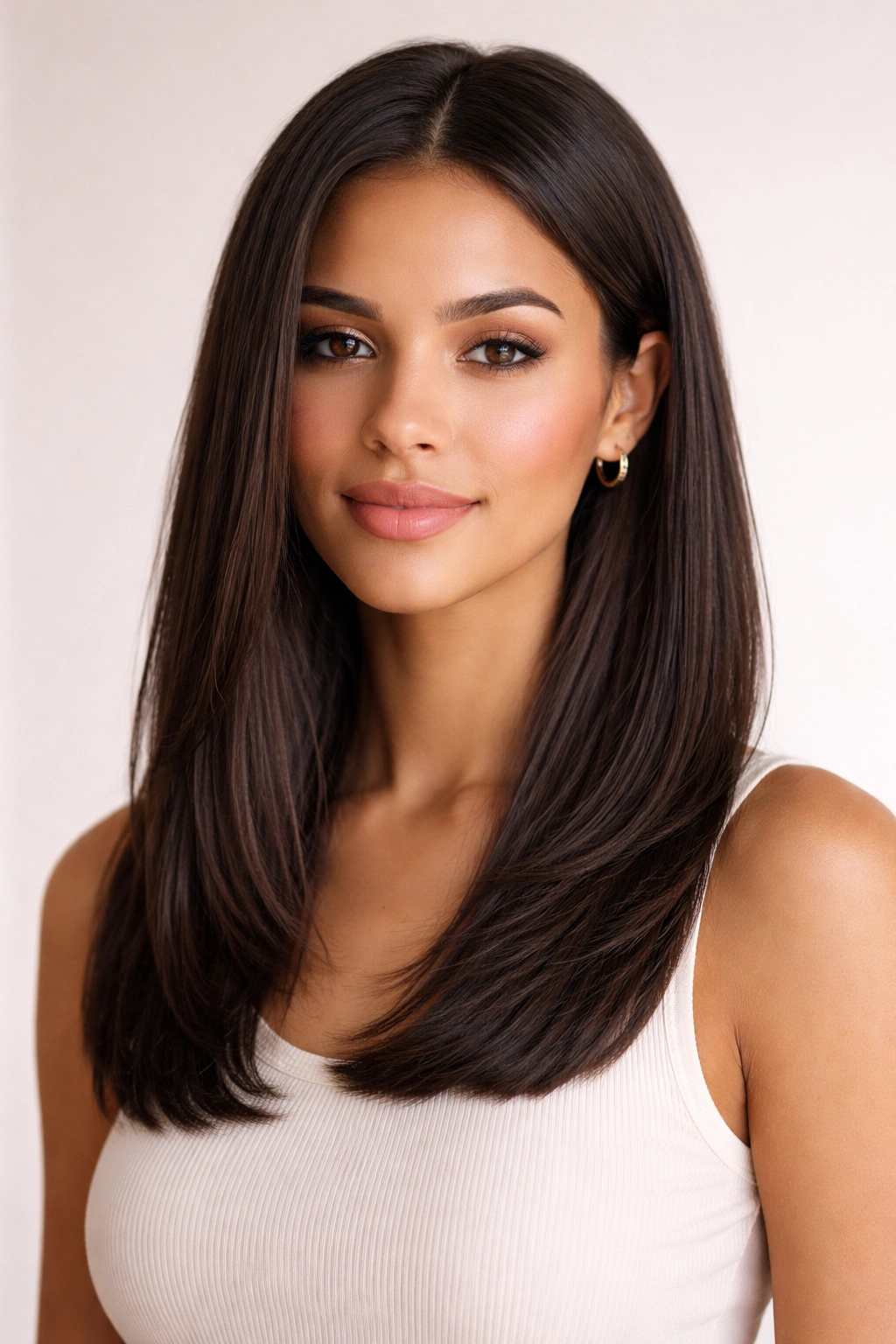 Sleek stretched straightened curls with smooth glossy finish
