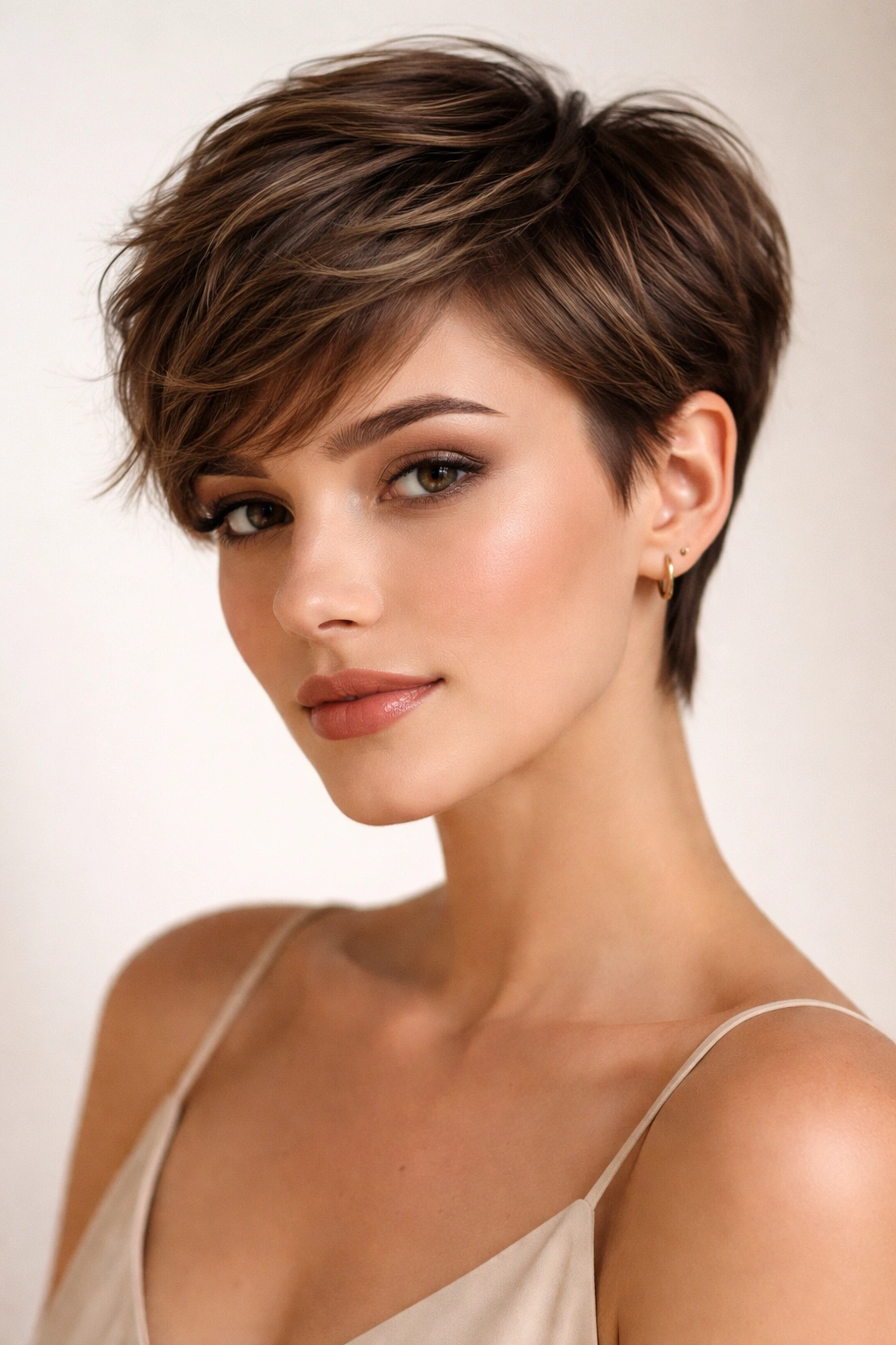 Sleek textured pixie with subtle waves and sharp lines