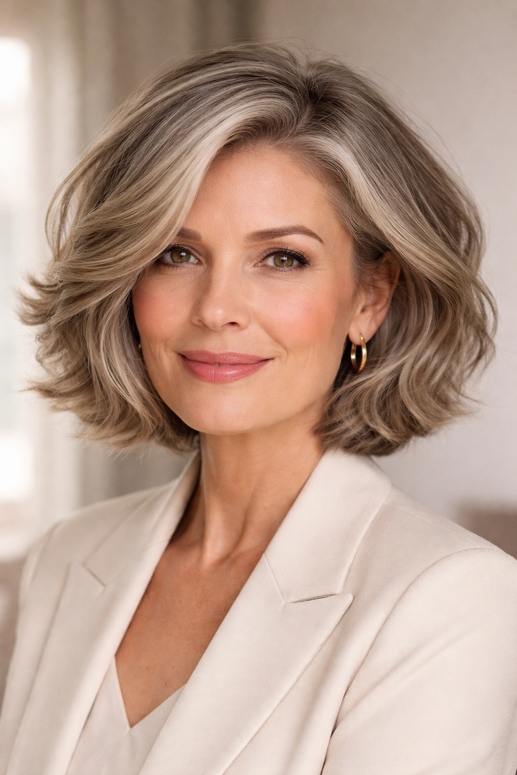 Sleek wave bob with volume showing structured waves and shine