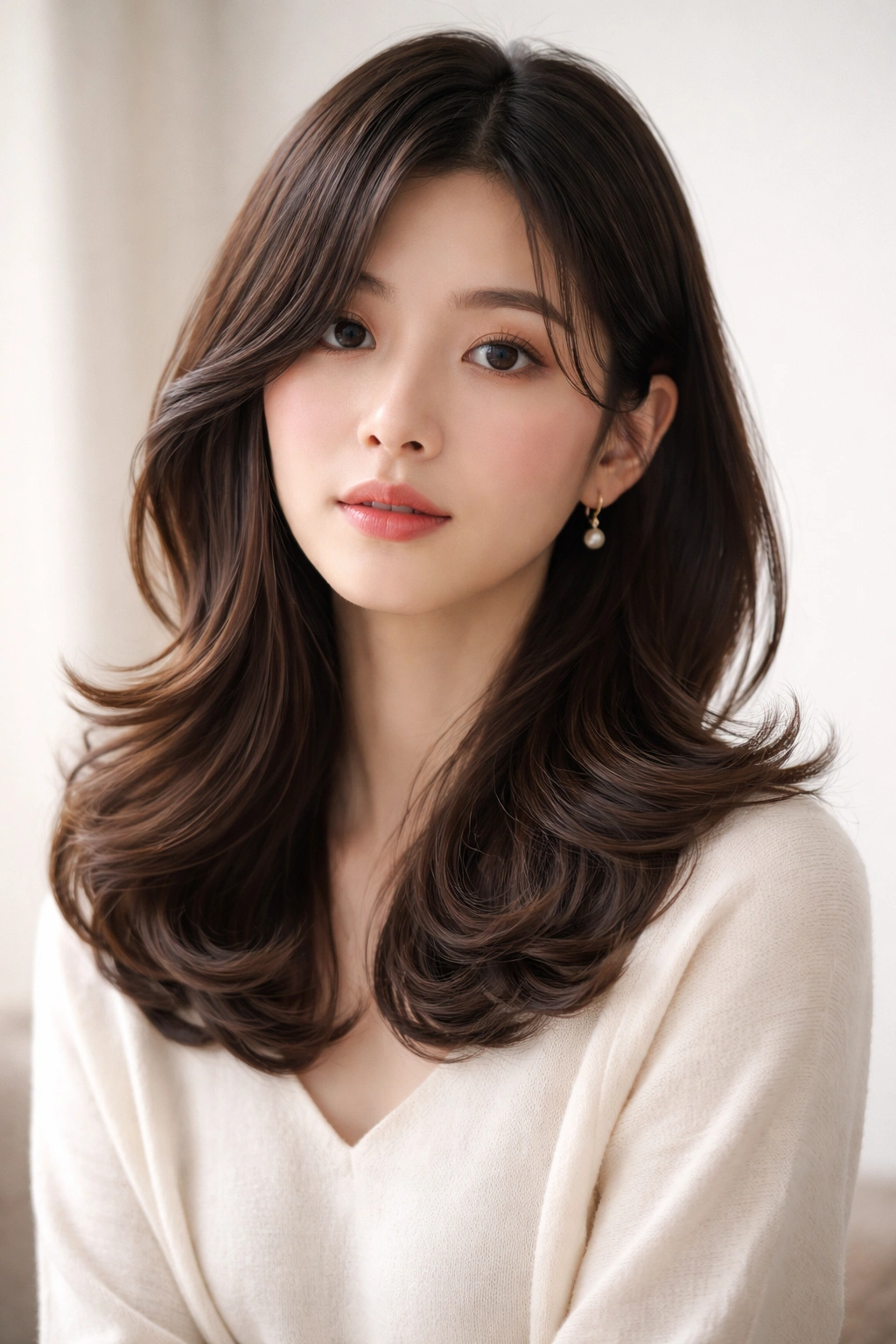 Model with top sleek waves and curved underneath layers.