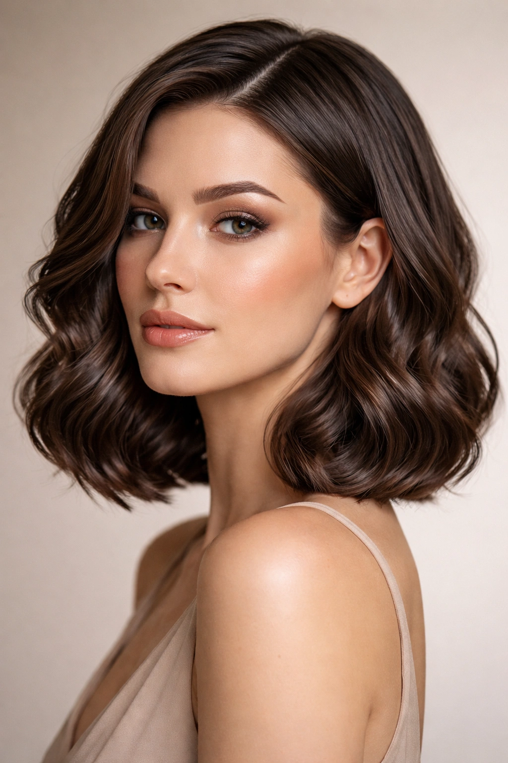 Close-up of a sleek, polished wavy bob with defined S-waves