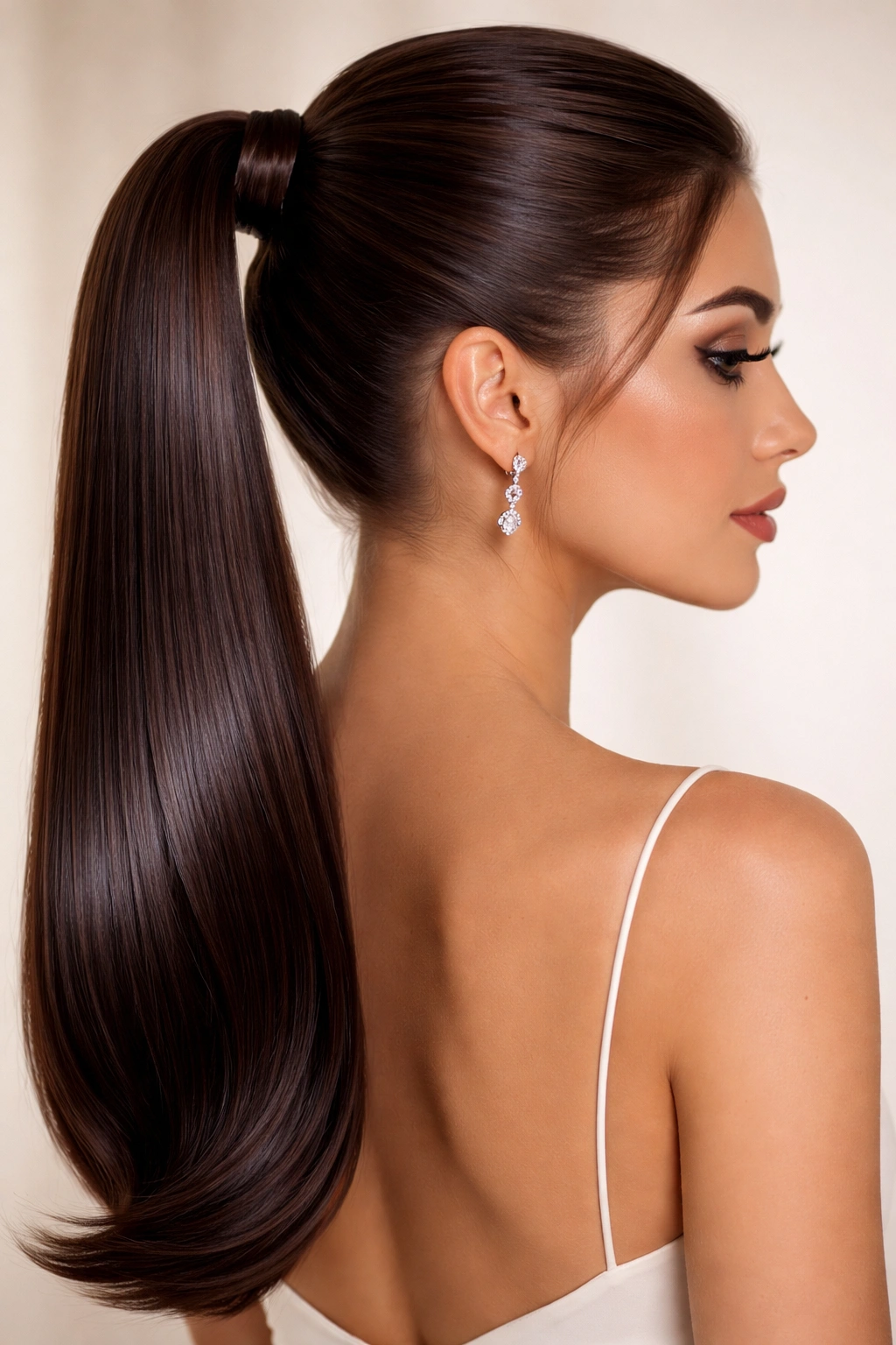 Glossy ponytail with mirror-like shine