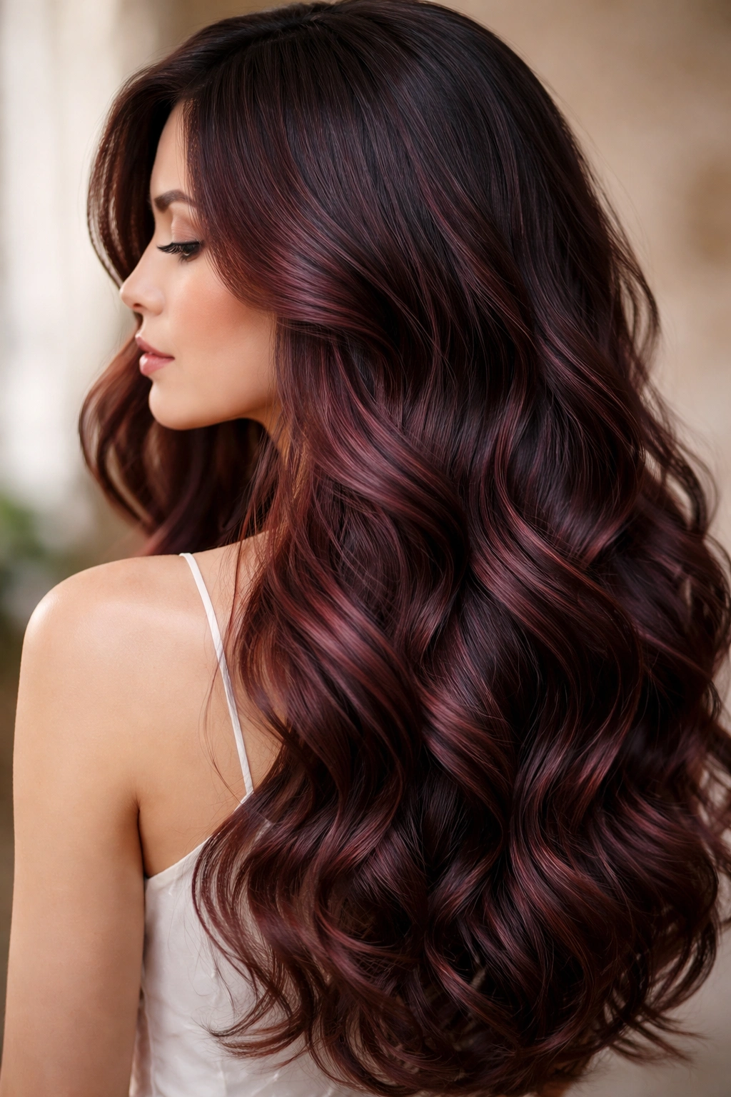 Soft burgundy waves with subtle highlights