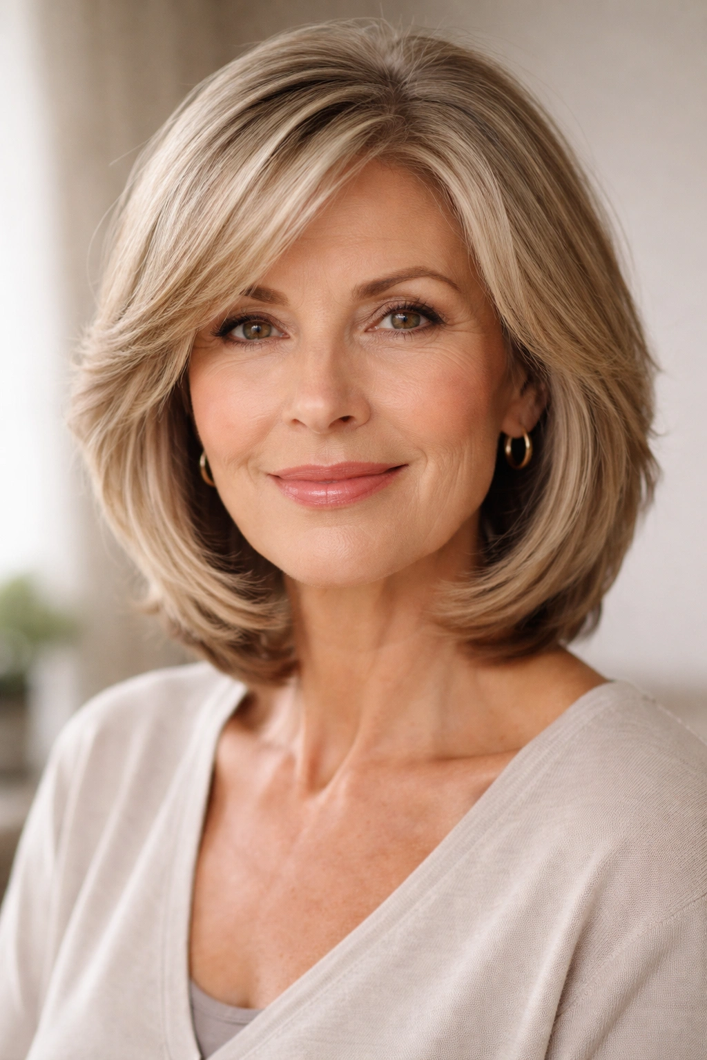 Close-up of soft face-framing layers around the face in a bob