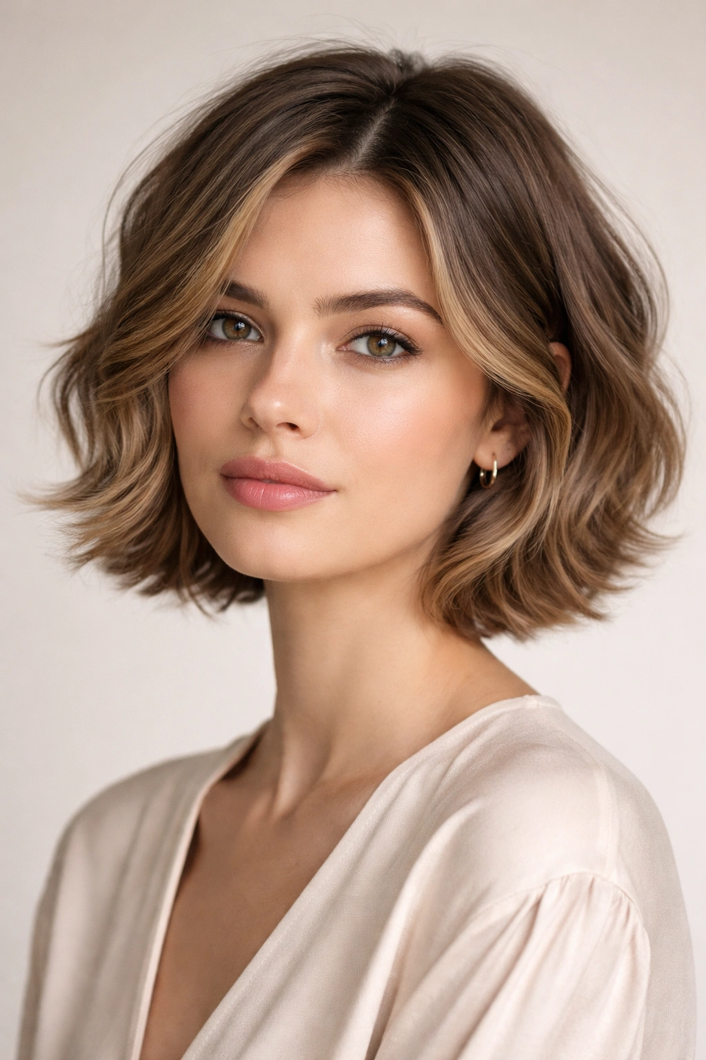 Soft Layered Wavy Bob with subtle layering and cohesive silhouette.
