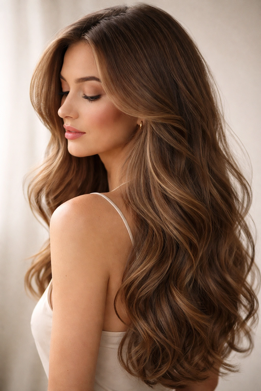 Long wavy hair with soft, blended wave layers