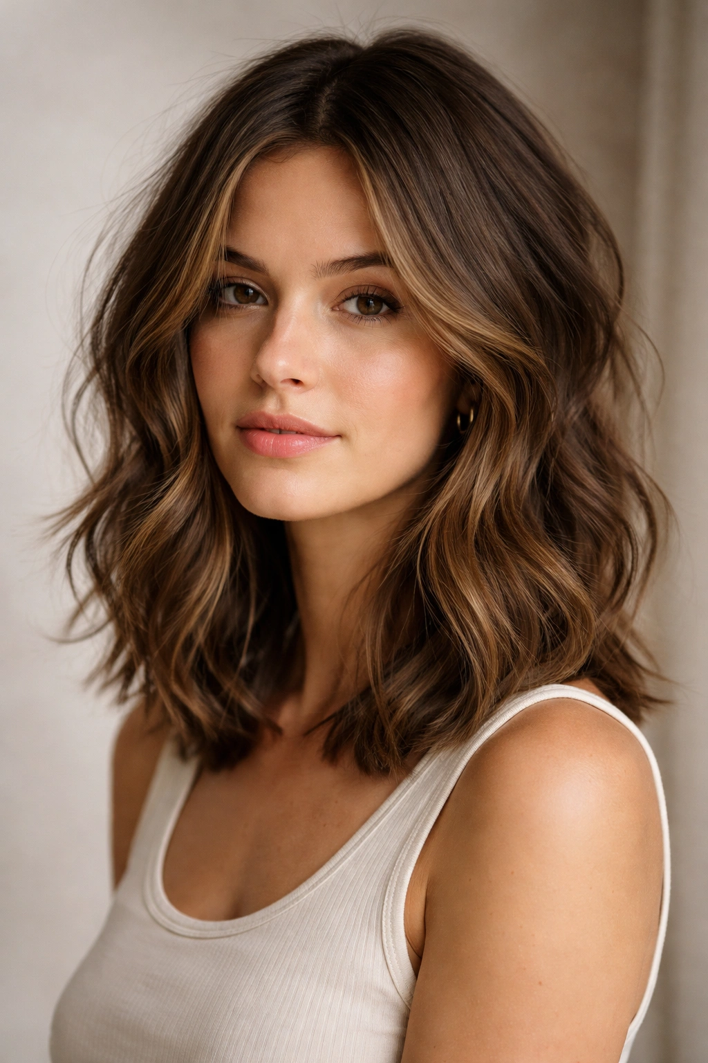 Soft waves and subtle layers on shoulder-length hair