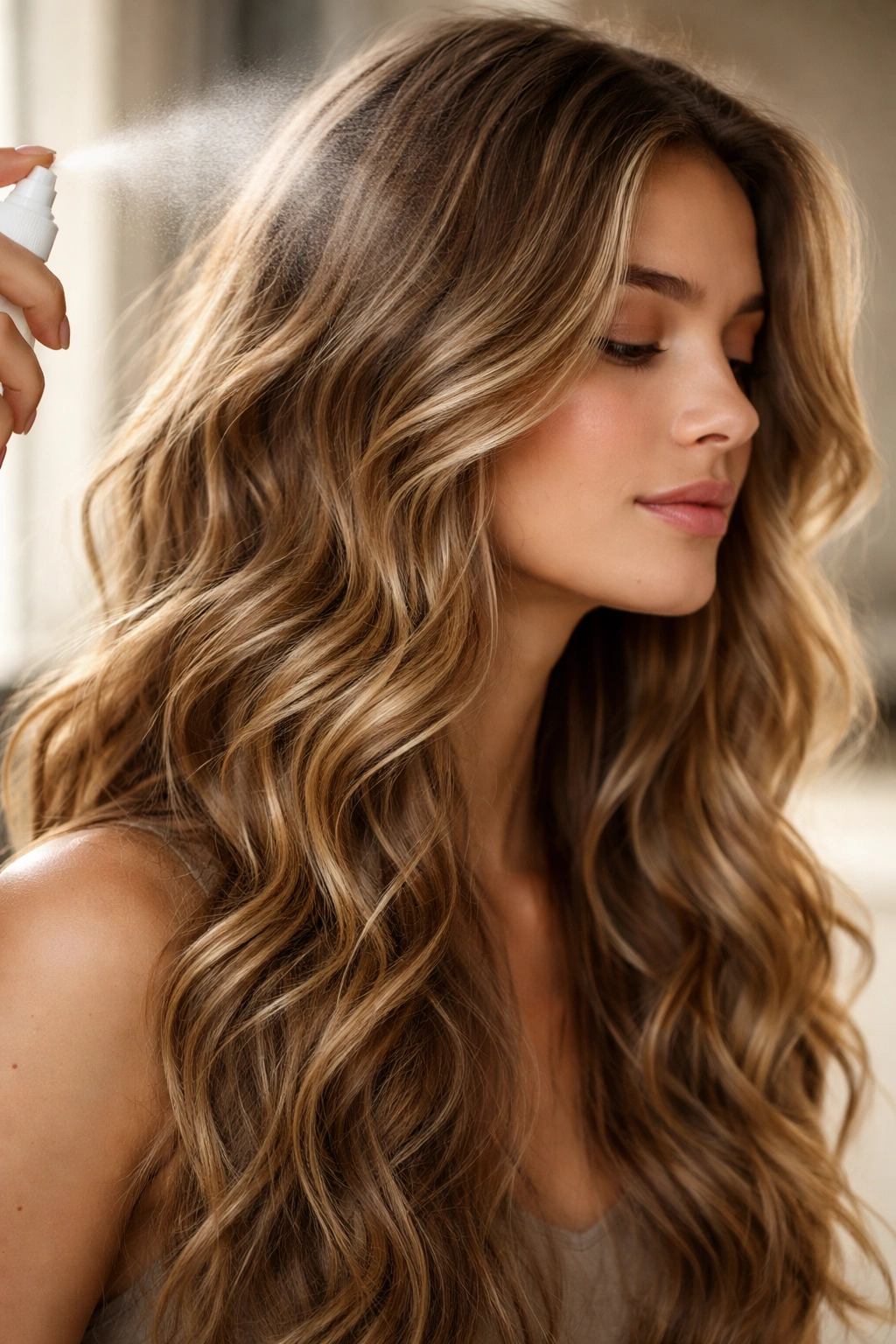 Soft waves with light texture spray creating defined, frizz-resistant hair