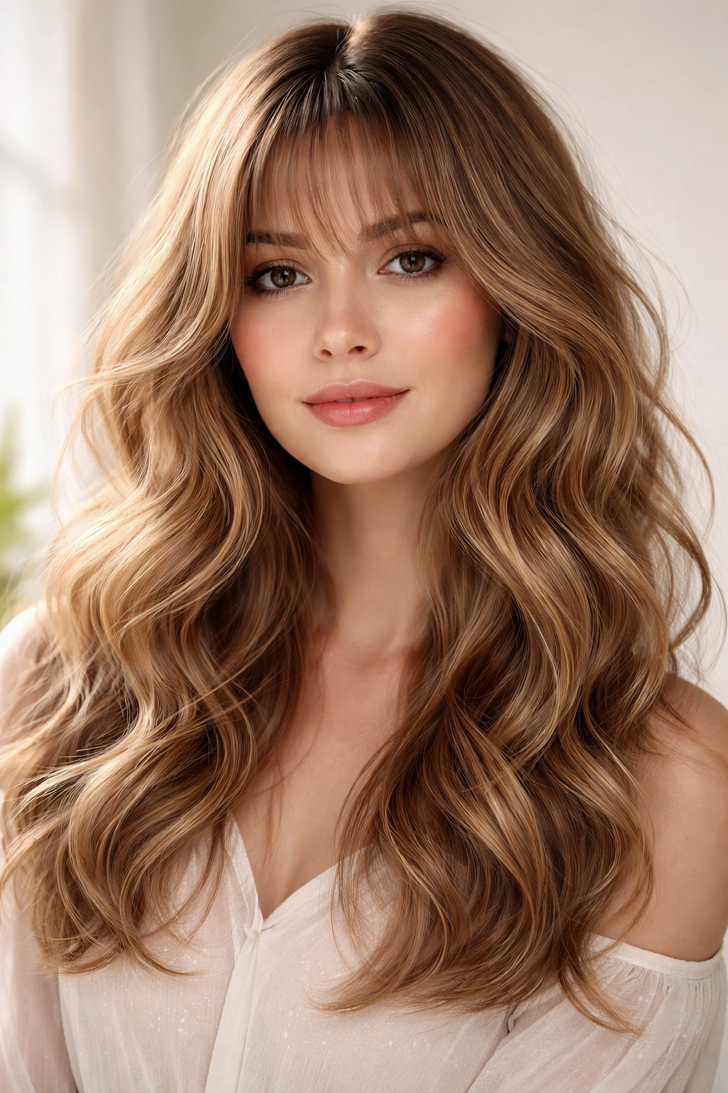 Romantic soft waves with wispy bangs blending into face-framing layers