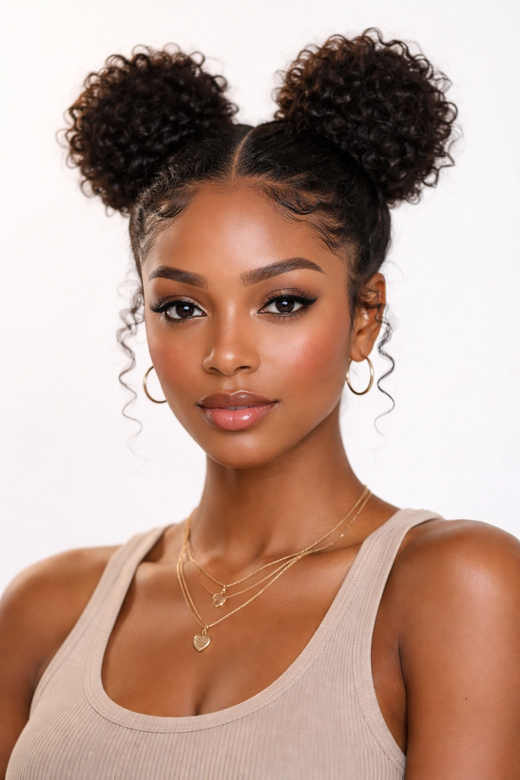 Portrait of a person with two space buns hairstyle